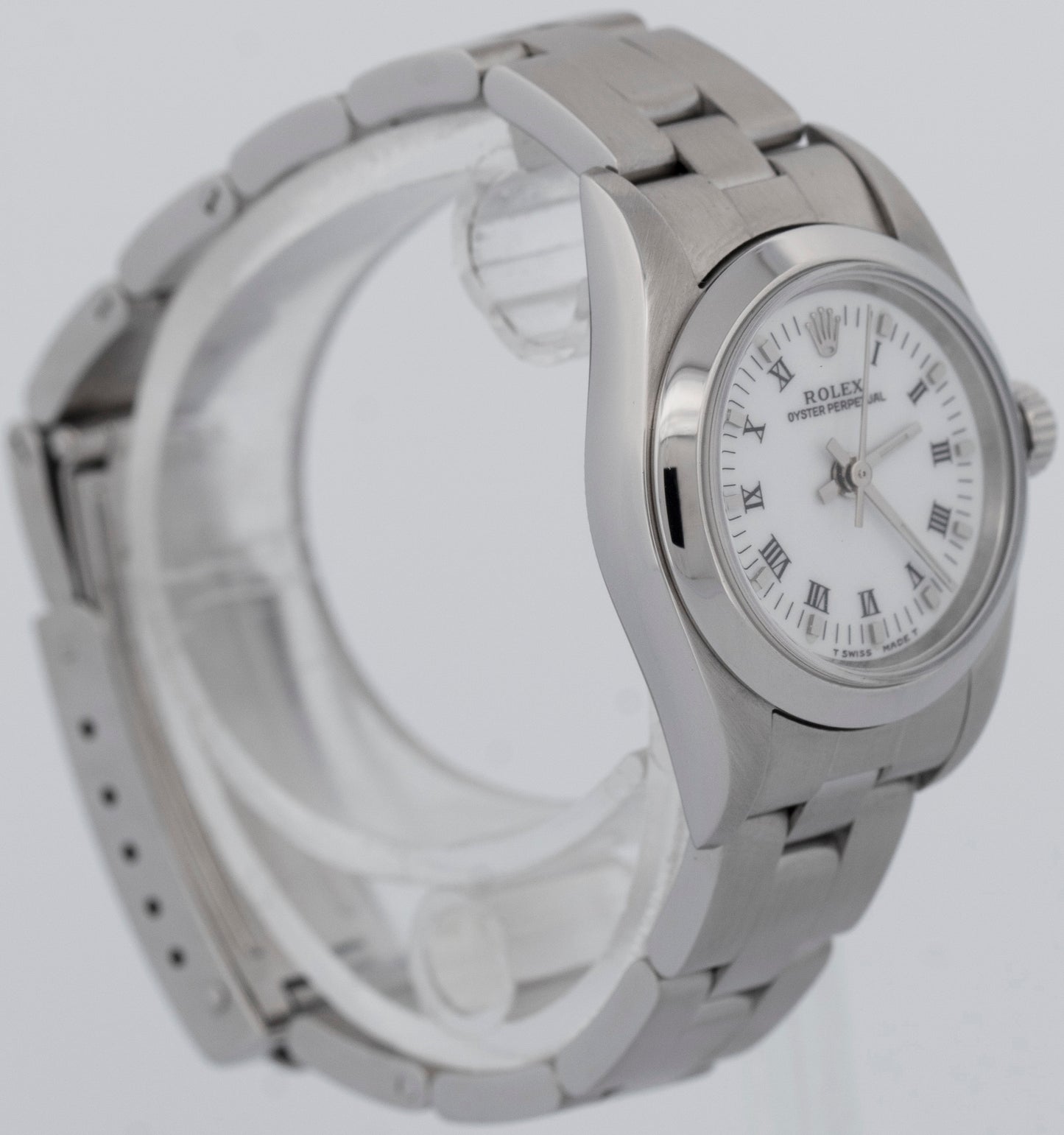 MINT Rolex Oyster Perpetual 24mm White Stainless Oyster NO-HOLES Watch 76080