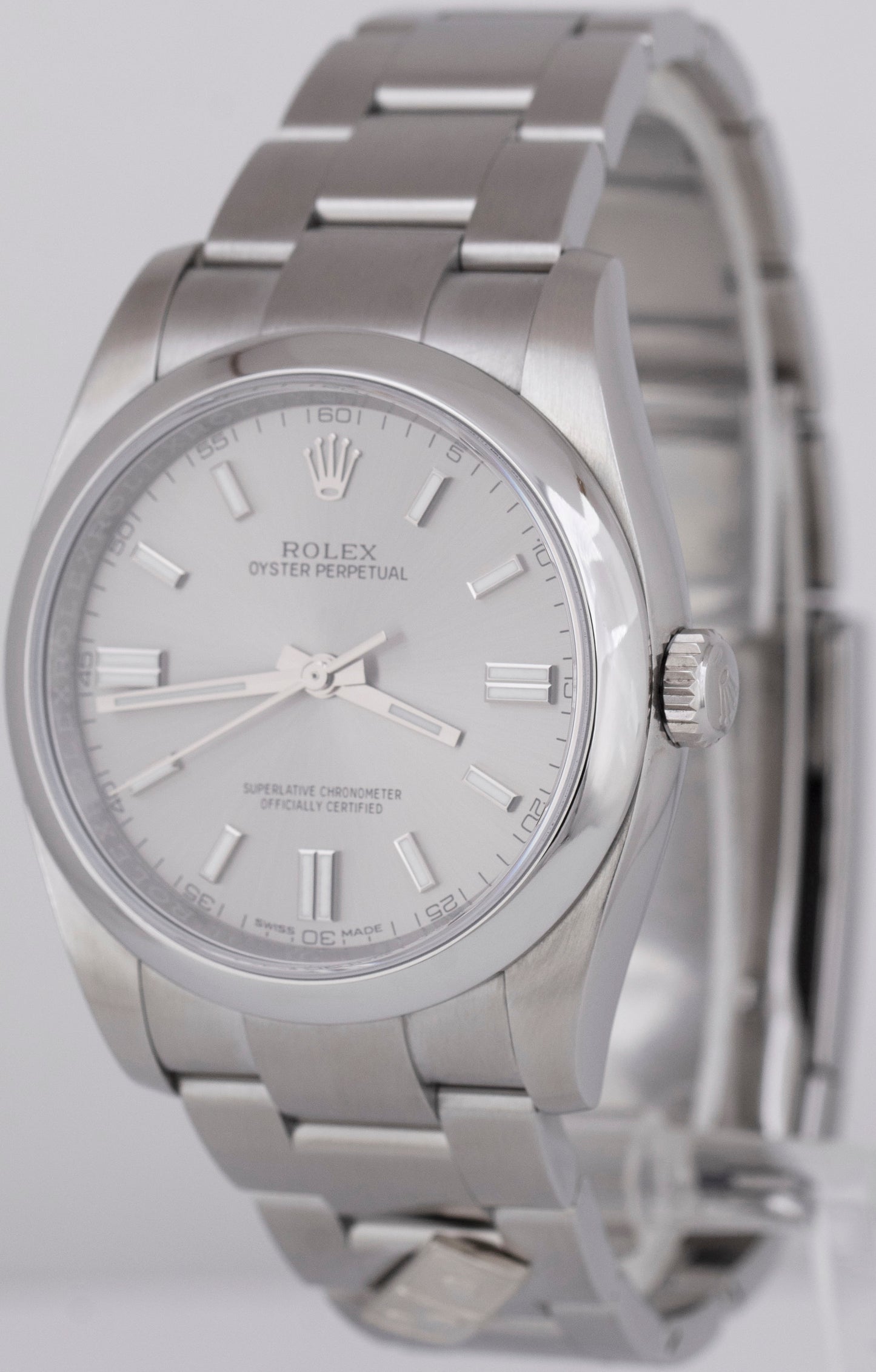 MINT 2018 PAPERS Rolex Oyster Perpetual 36mm Gray DOMINO Steel Watch 116000 BOX