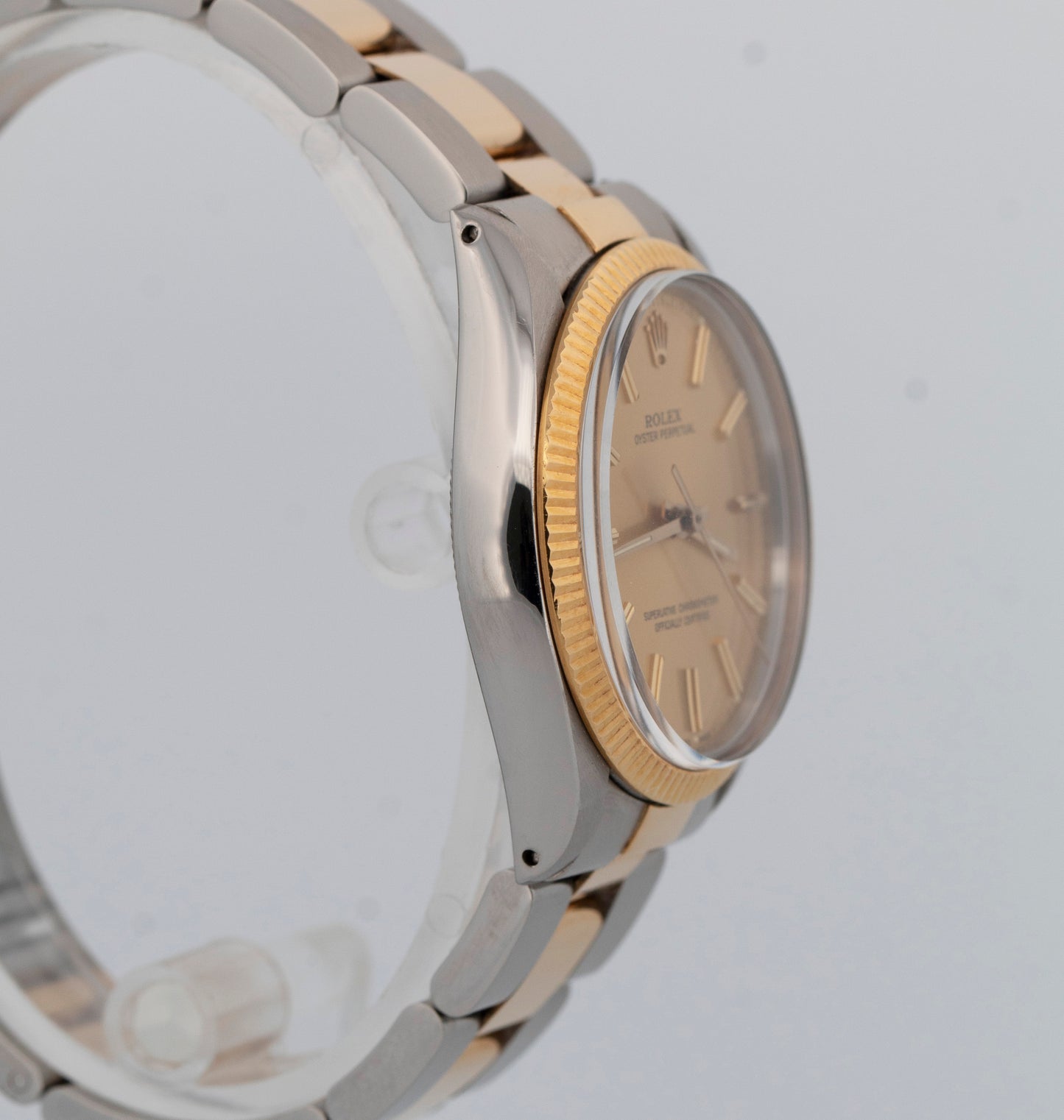 Rolex Oyster Perpetual 34mm Two-Tone Champagne Gold Steel Fluted Watch 1005