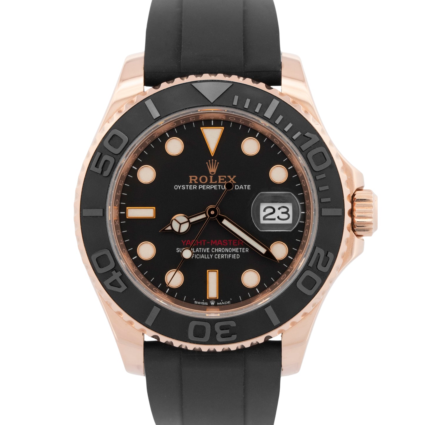 Rolex Yacht-Master 40mm 18K Everose Gold Black Oysterflex Date Watch 126655