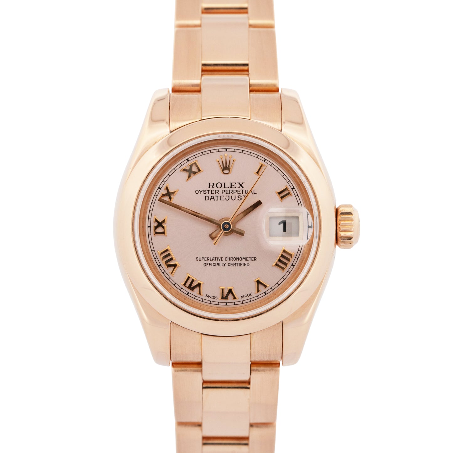 PAPERS Ladies Rolex DateJust President 26mm 18K Rose Gold Watch 179165 BOX