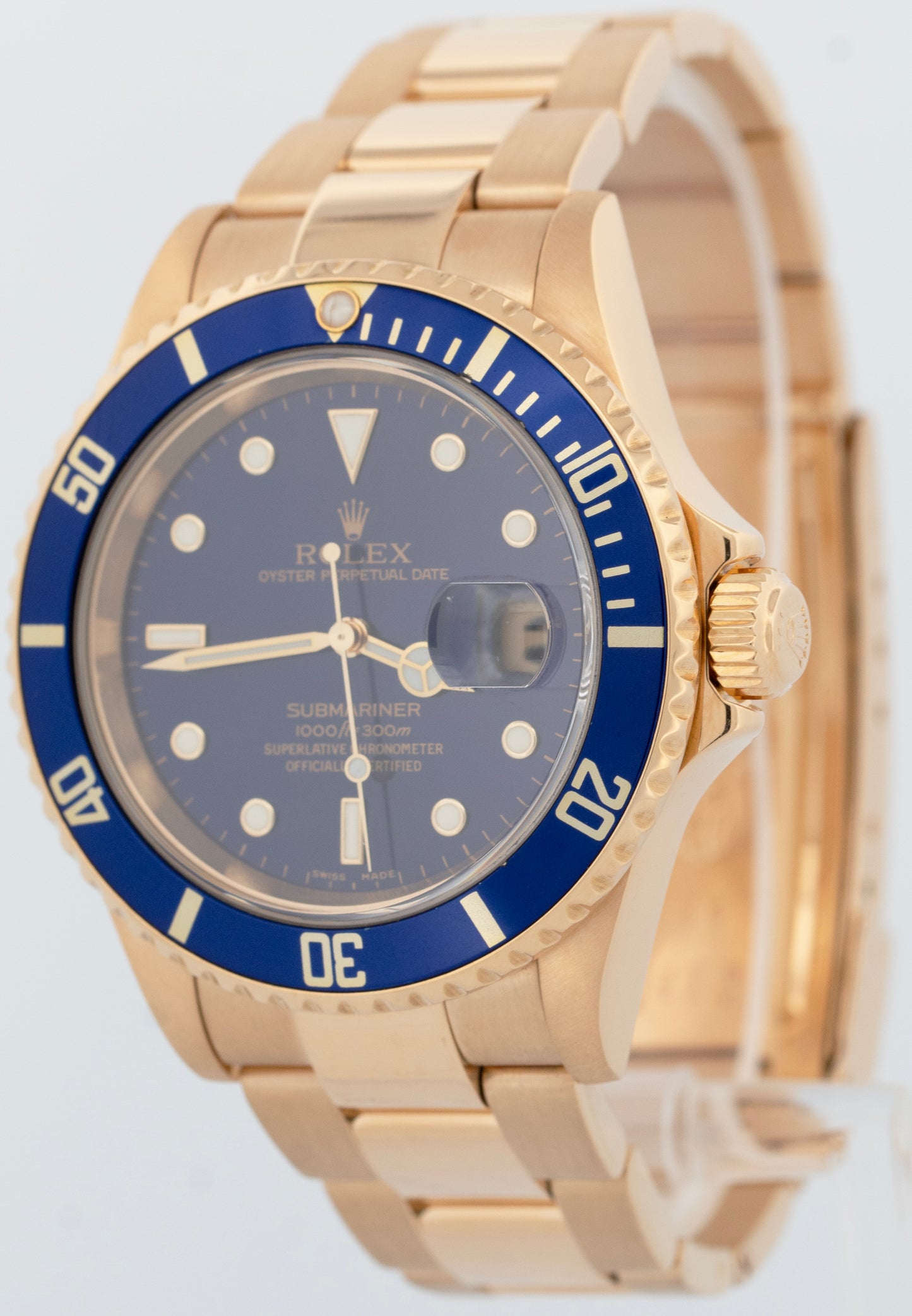 2005 PAPERS Rolex Submariner Date BLUE Yellow Gold 40mm Watch 16618 Watch BOX