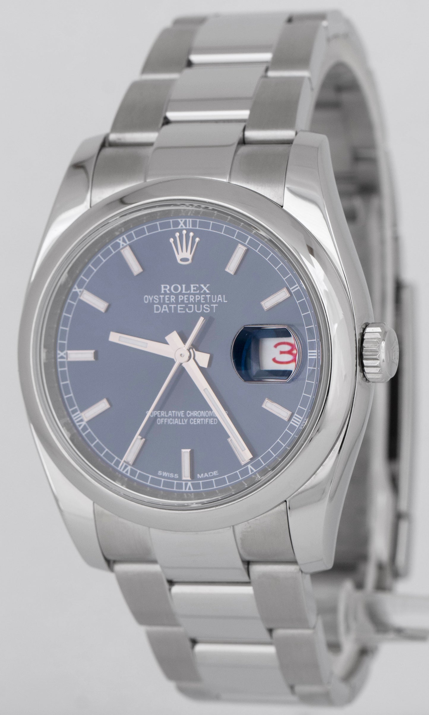 MINT PAPERS Rolex DateJust 36mm Blue Roman Stainless Steel Watch 116200 BOX