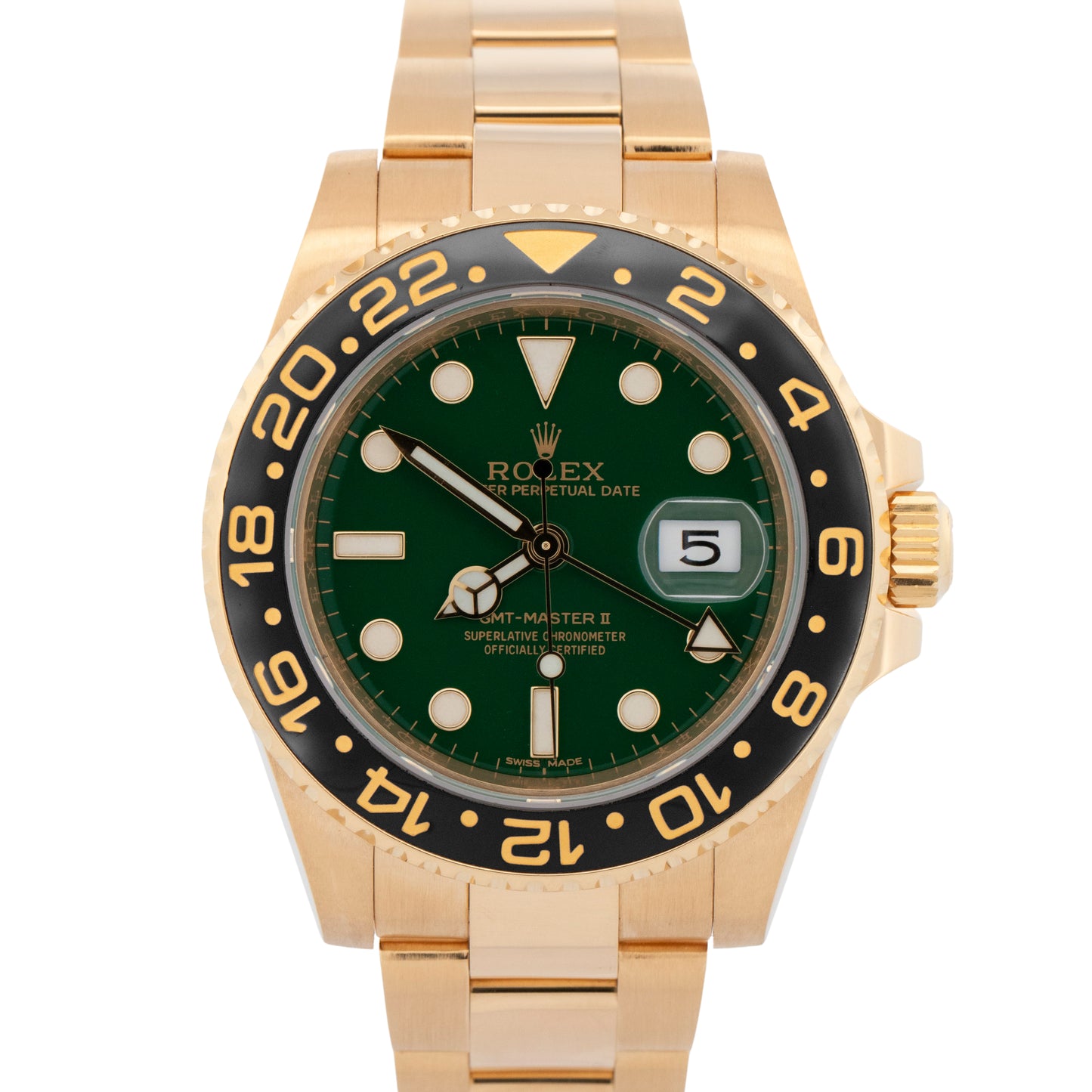 2017 PAPERS Rolex GMT-Master II GREEN 18K Yellow Gold Oyster 40mm 116718 BOX