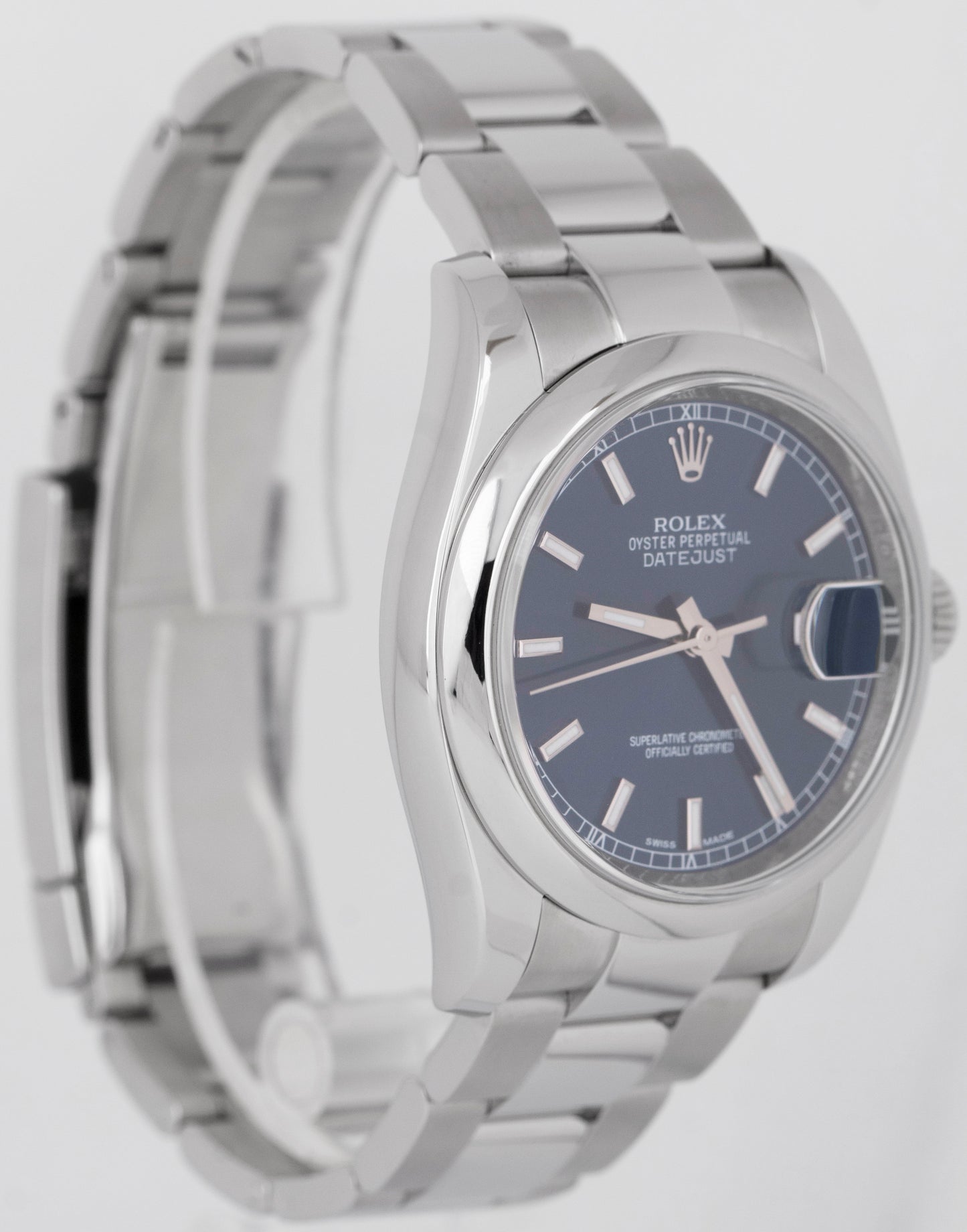 MINT PAPERS Rolex DateJust 36mm Blue Roman Stainless Steel Watch 116200 BOX