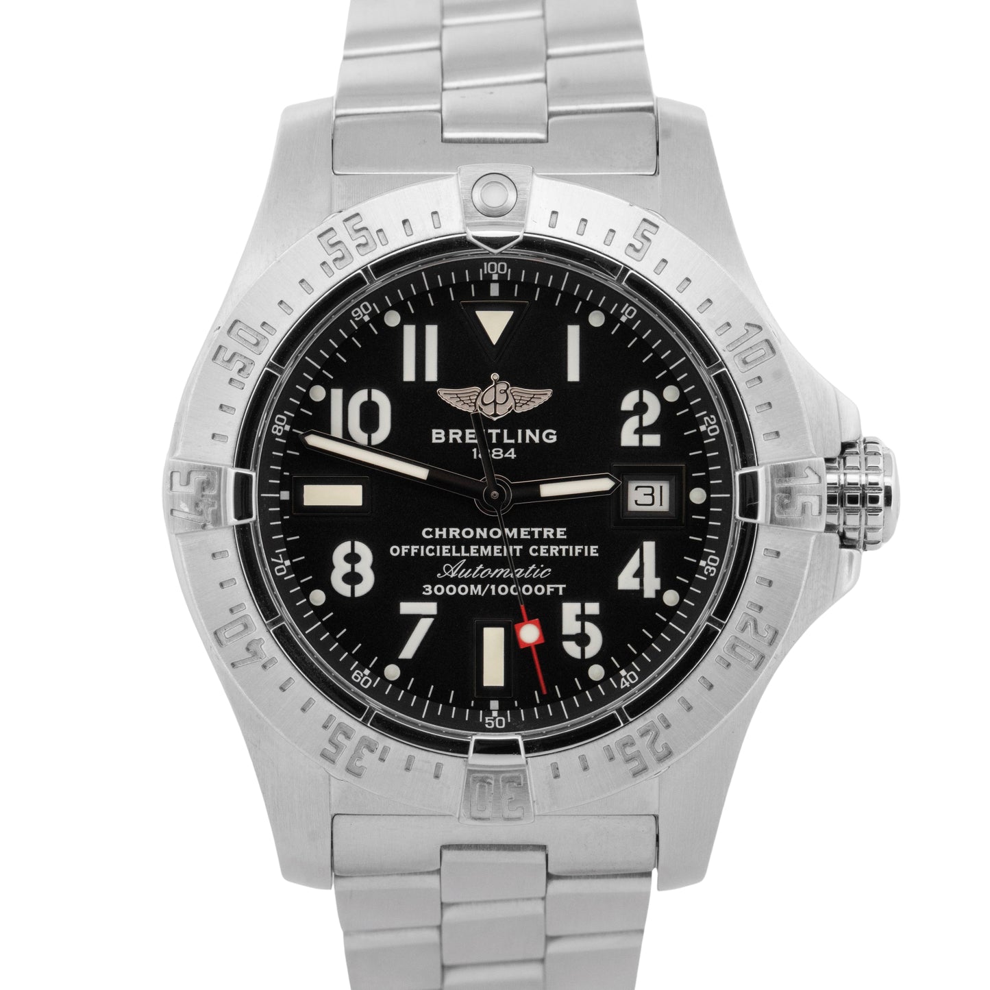 PAPERS Breitling Avenger Seawolf 45mm Stainless Black Automatic Watch A17330 BOX