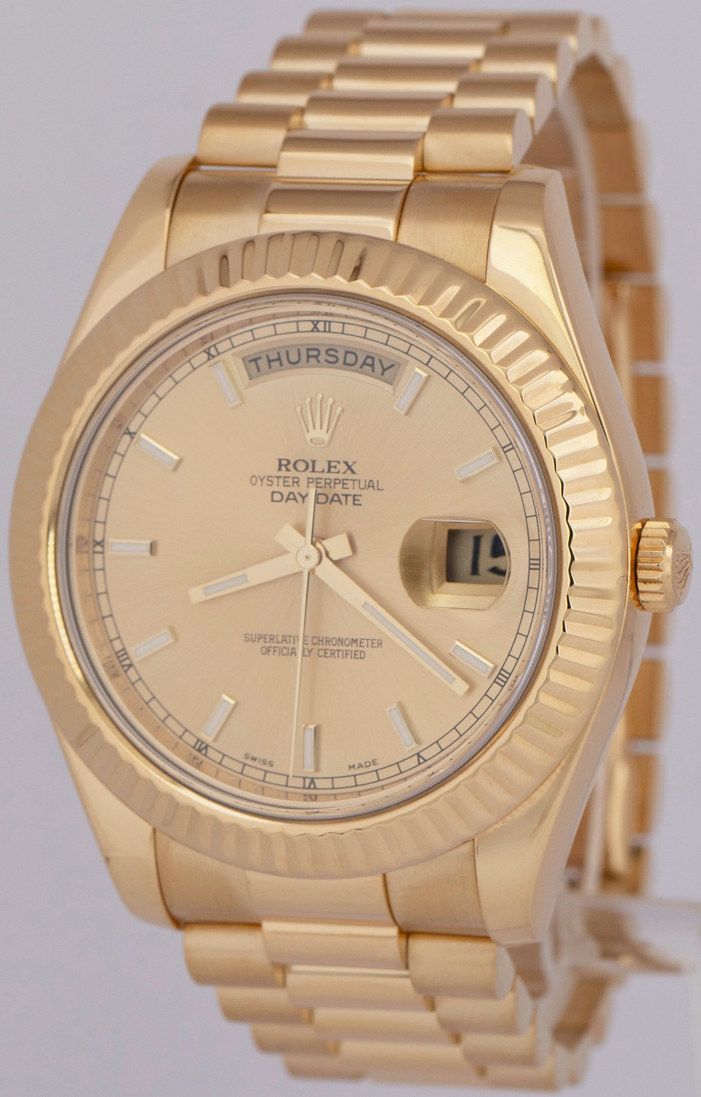 MINT PAPERS Rolex Day-Date II 41mm Champagne 18K Yellow Gold Watch 218238 BOX