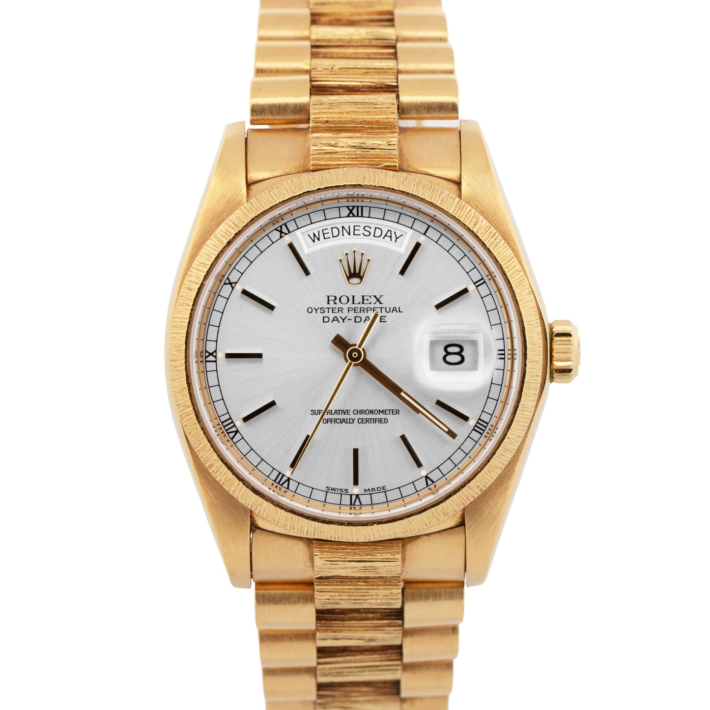 Rolex Day-Date President 36mm Silver BARK Quickset 18K Yellow Gold Watch 18078