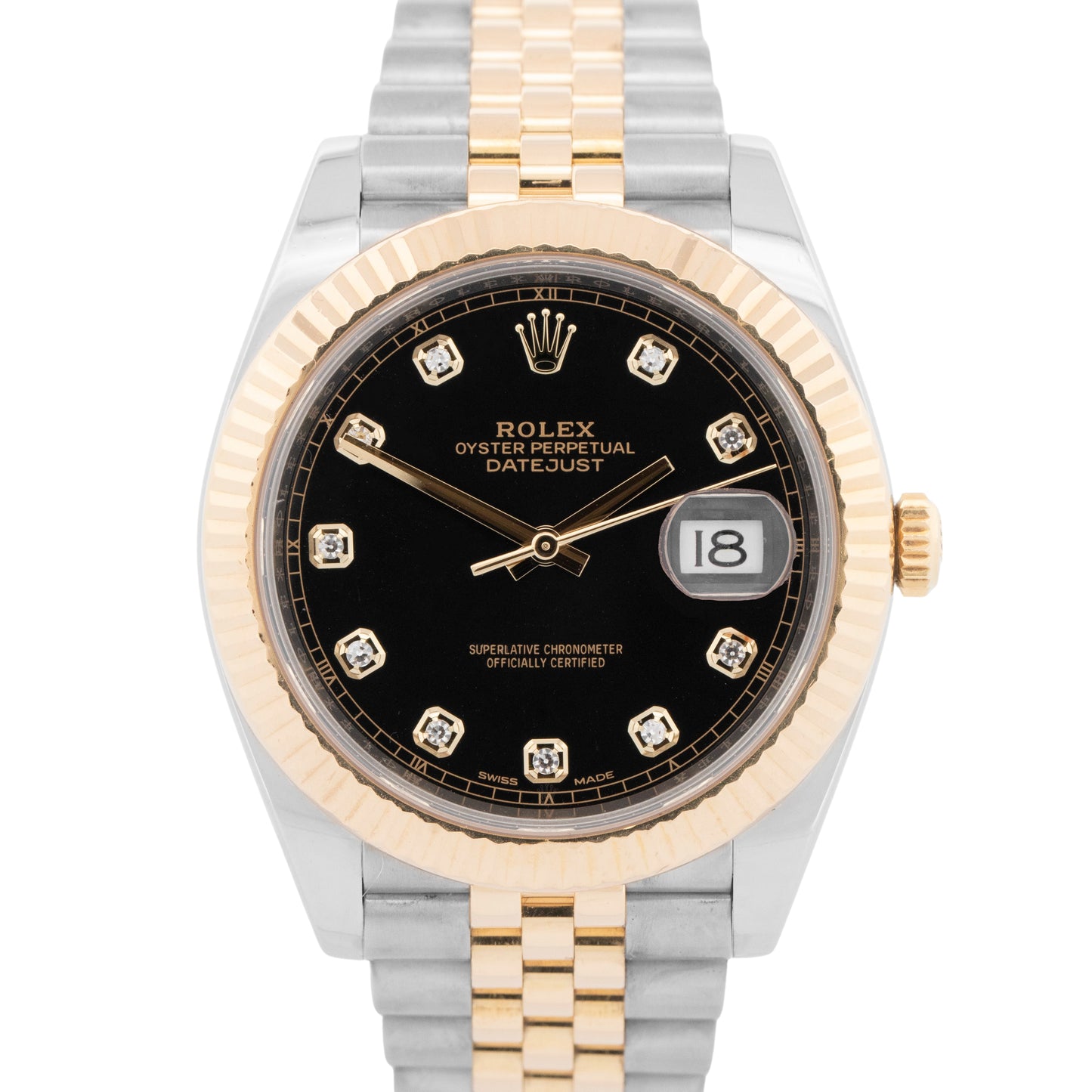 Rolex DateJust 41 DIAMOND Black Two-Tone 18K Yellow Gold Watch 41mm 126333