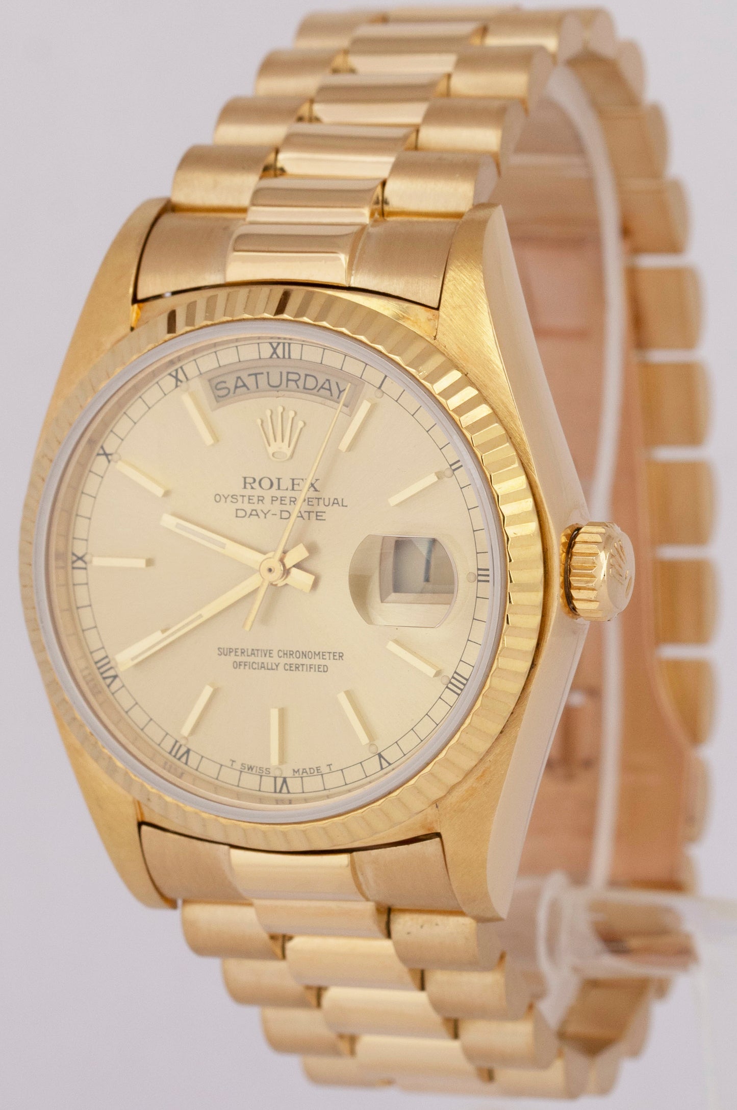 MINT Rolex Day-Date President Champagne 36mm Fluted 18K Yellow Gold Watch 18038