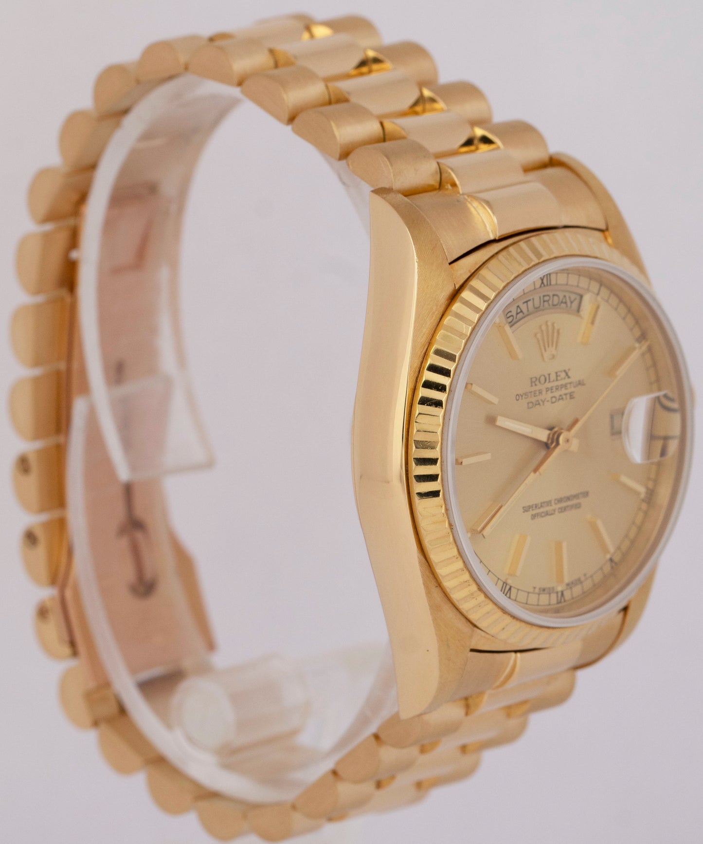 MINT Rolex Day-Date President Champagne 36mm Fluted 18K Yellow Gold Watch 18038