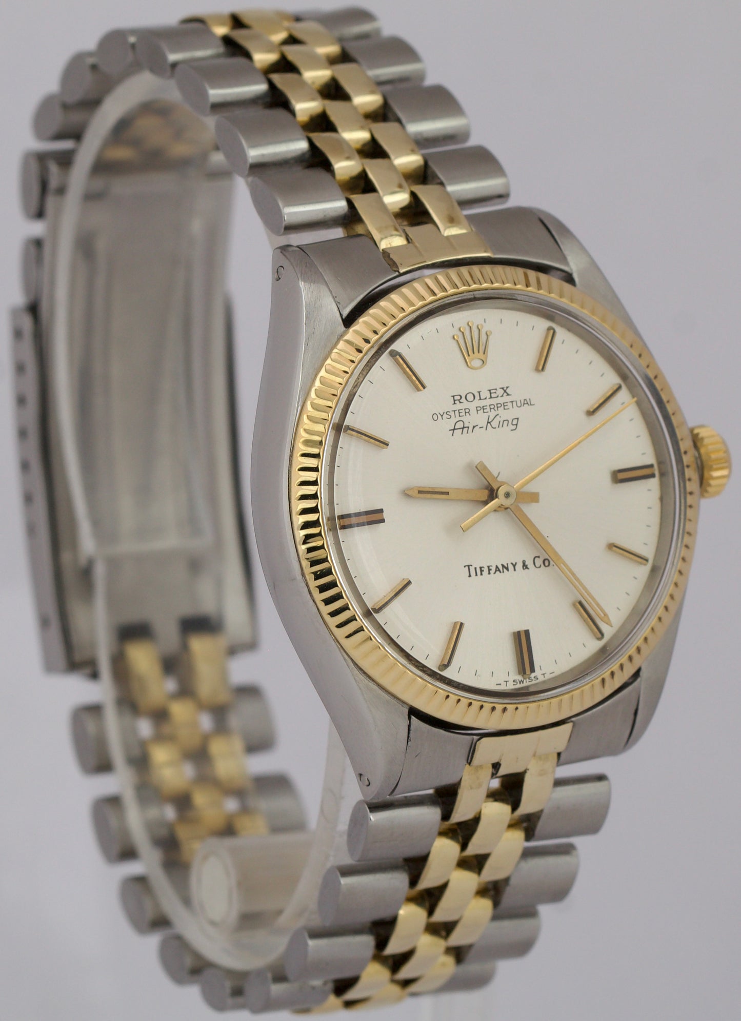 VINTAGE 1975 Rolex Oyster Perpetual Air-King SILVER T&CO 34mm 14K Watch 5501