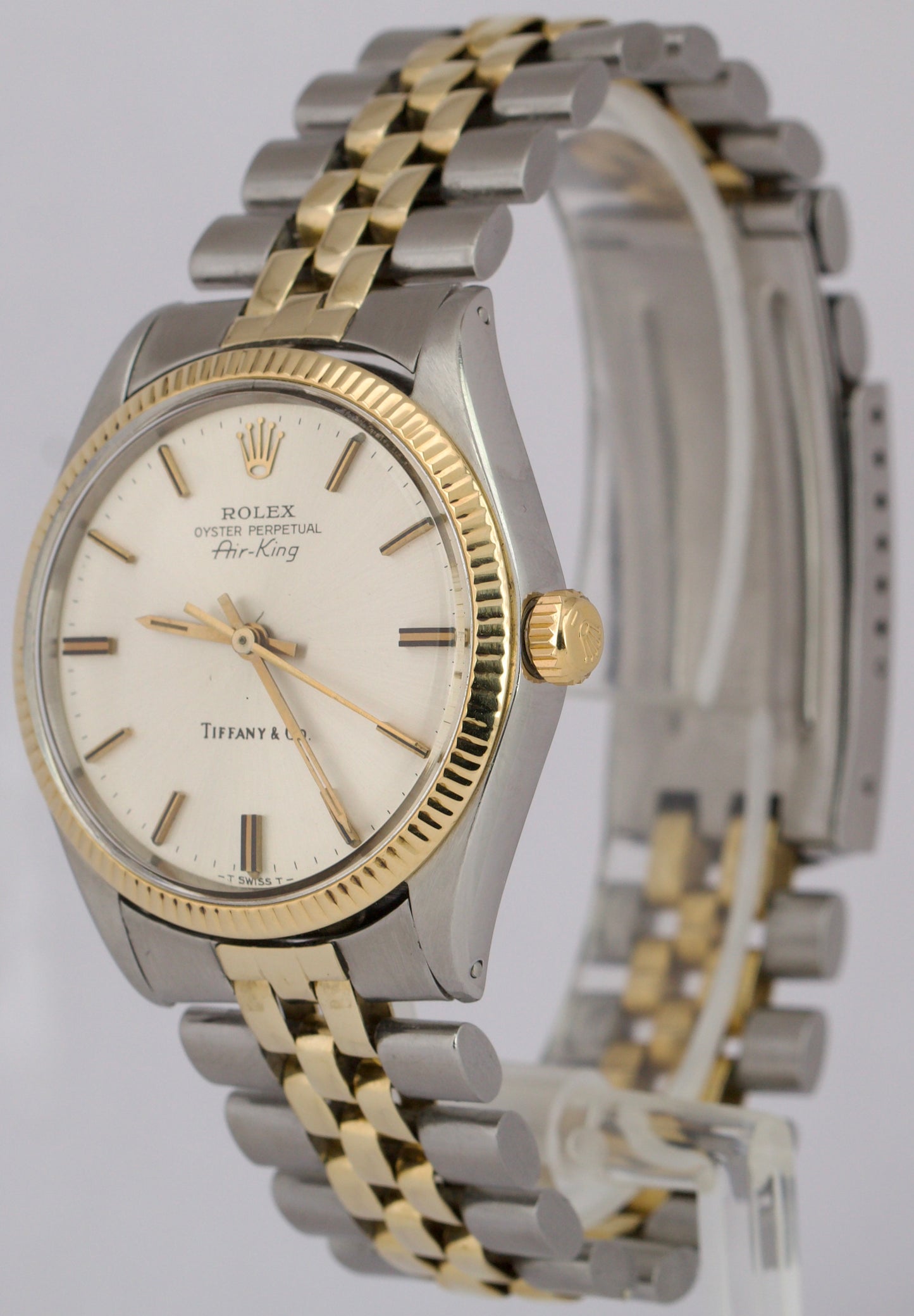 VINTAGE 1975 Rolex Oyster Perpetual Air-King SILVER T&CO 34mm 14K Watch 5501