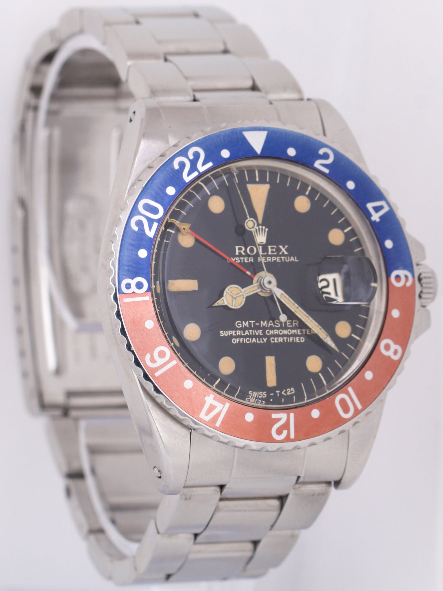 VINTAGE 1965 Rolex GMT-Master Red Blue PEPSI Stainless Steel GILT Oyster 1675