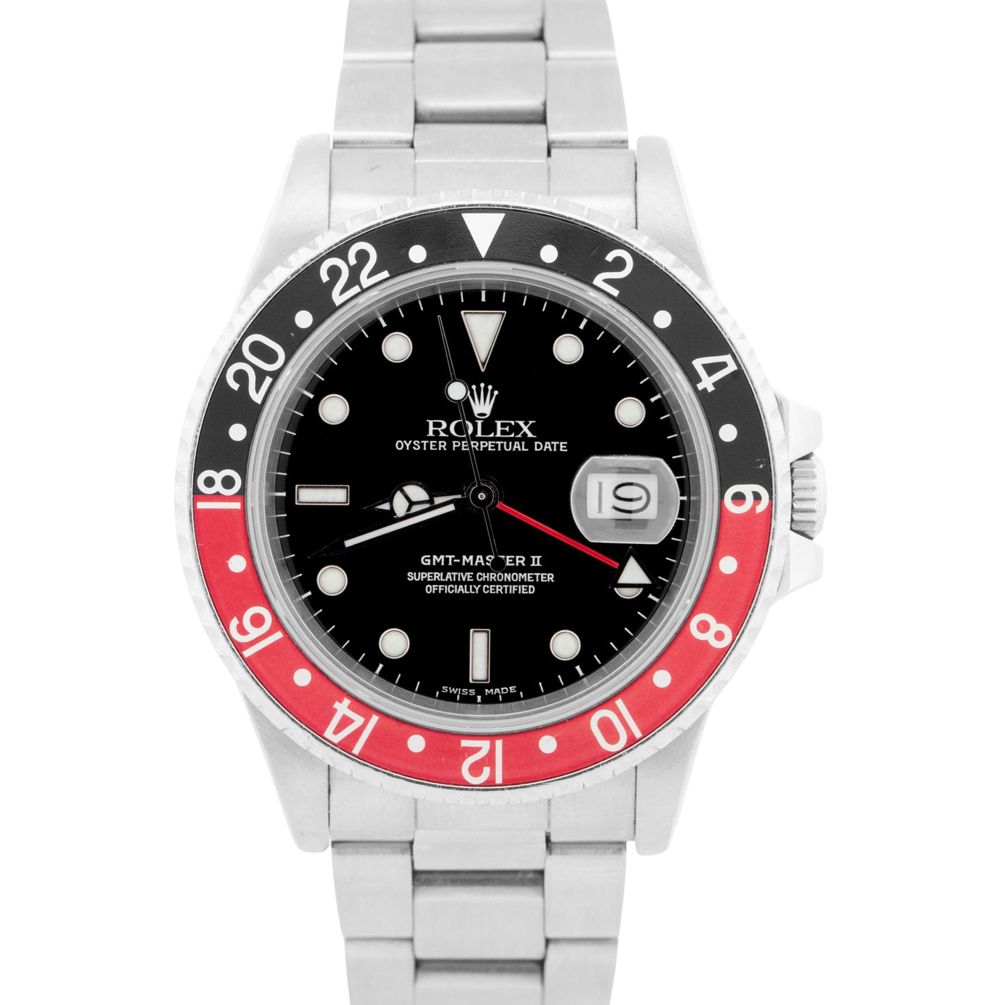 Rolex GMT-Master II 40mm Fat Lady Coke Red Black Stainless Steel Watch 16760