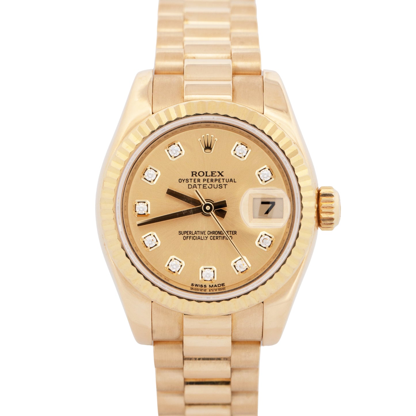 PAPERS Rolex DateJust President DIAMOND 26mm Champagne 18K Gold 179178 BOX