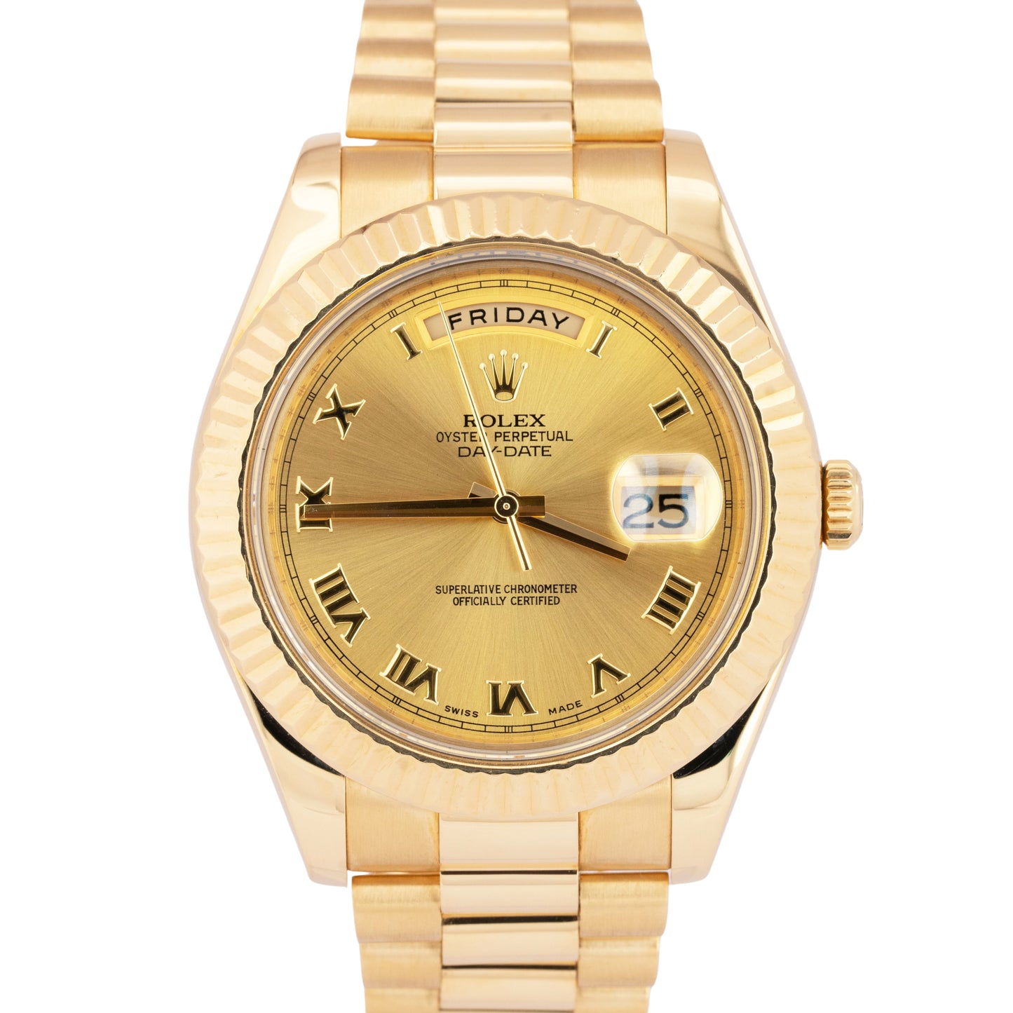 MINT PAPERS Rolex Day-Date II 41mm CHAMPAGNE 18K Yellow Gold Fluted 218238 BOX