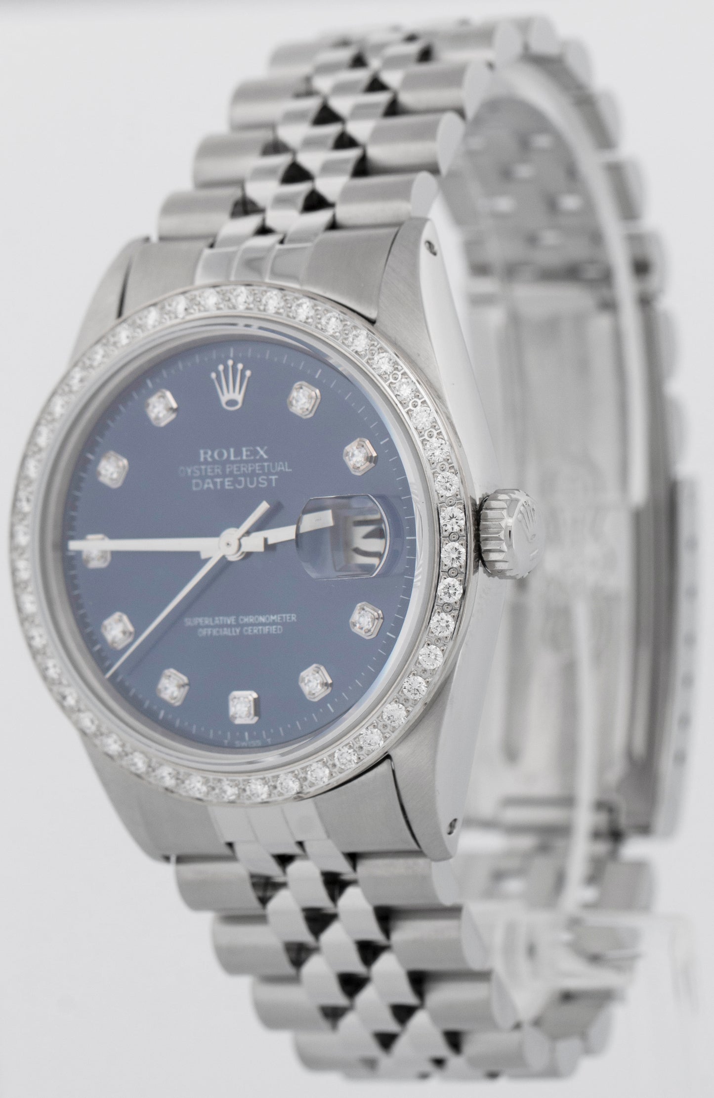Rolex DateJust 36mm Blue Stainless Steel DIAMOND Automatic Jubilee Watch 1603