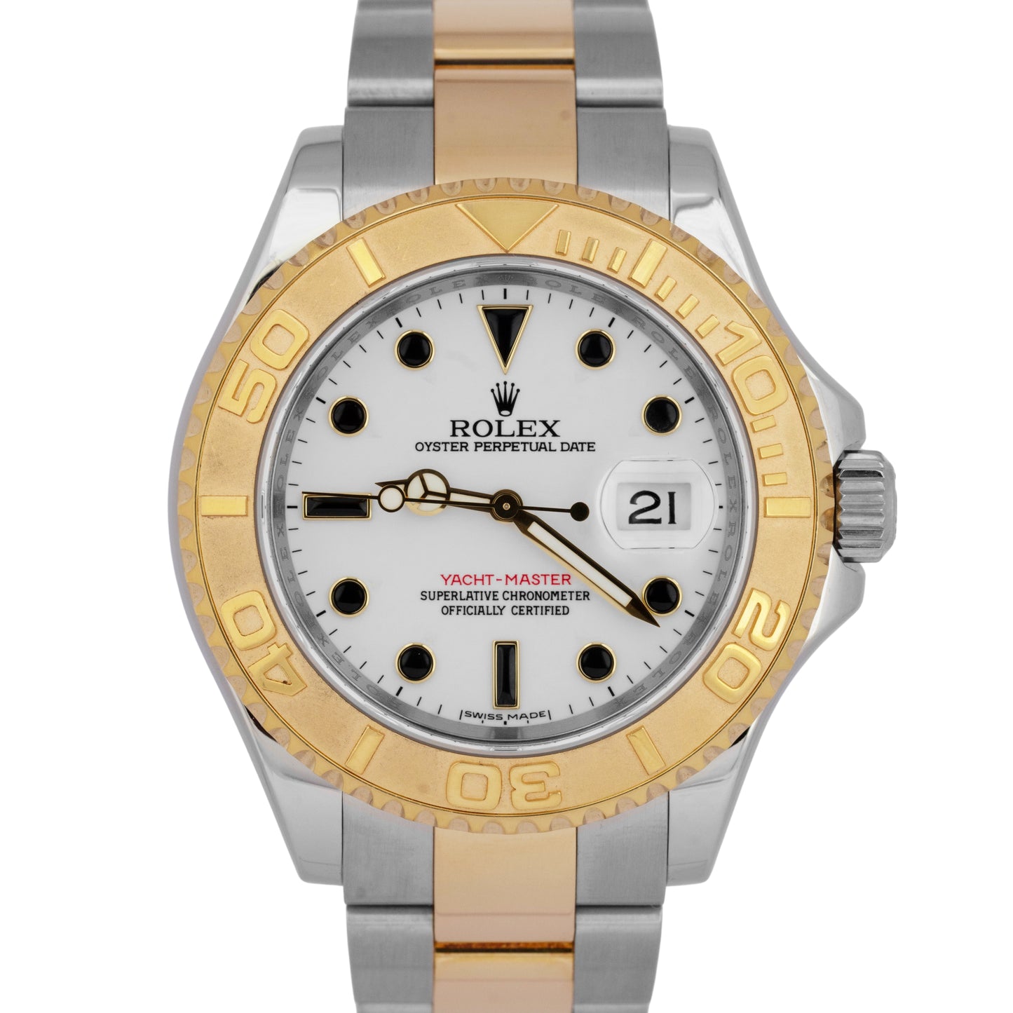 PAPERS Rolex Yacht-Master 40mm WHITE REHAUT Two-Tone 18K Yellow Gold 16623 BOX
