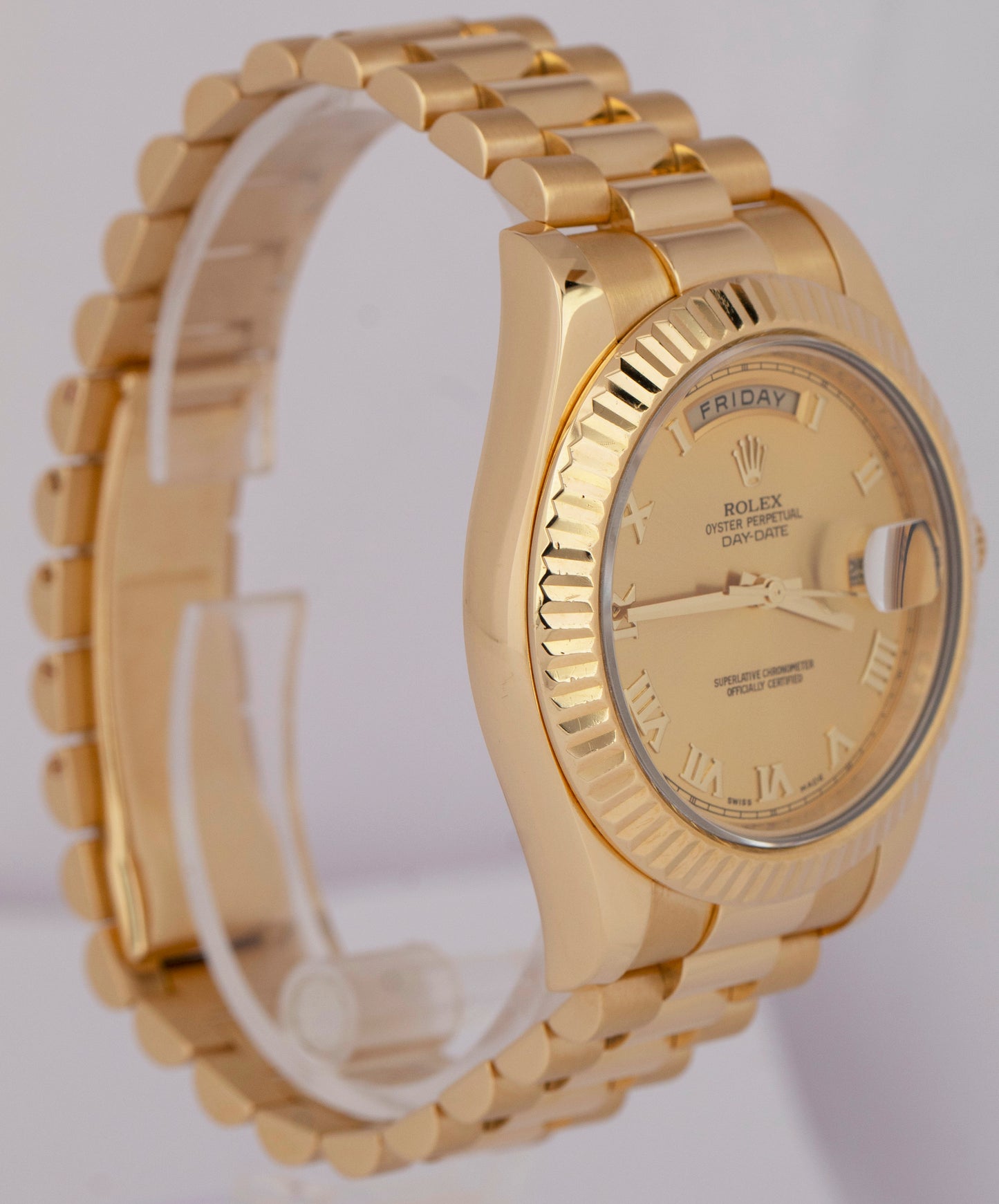 MINT PAPERS Rolex Day-Date II 41mm CHAMPAGNE 18K Yellow Gold Fluted 218238 BOX
