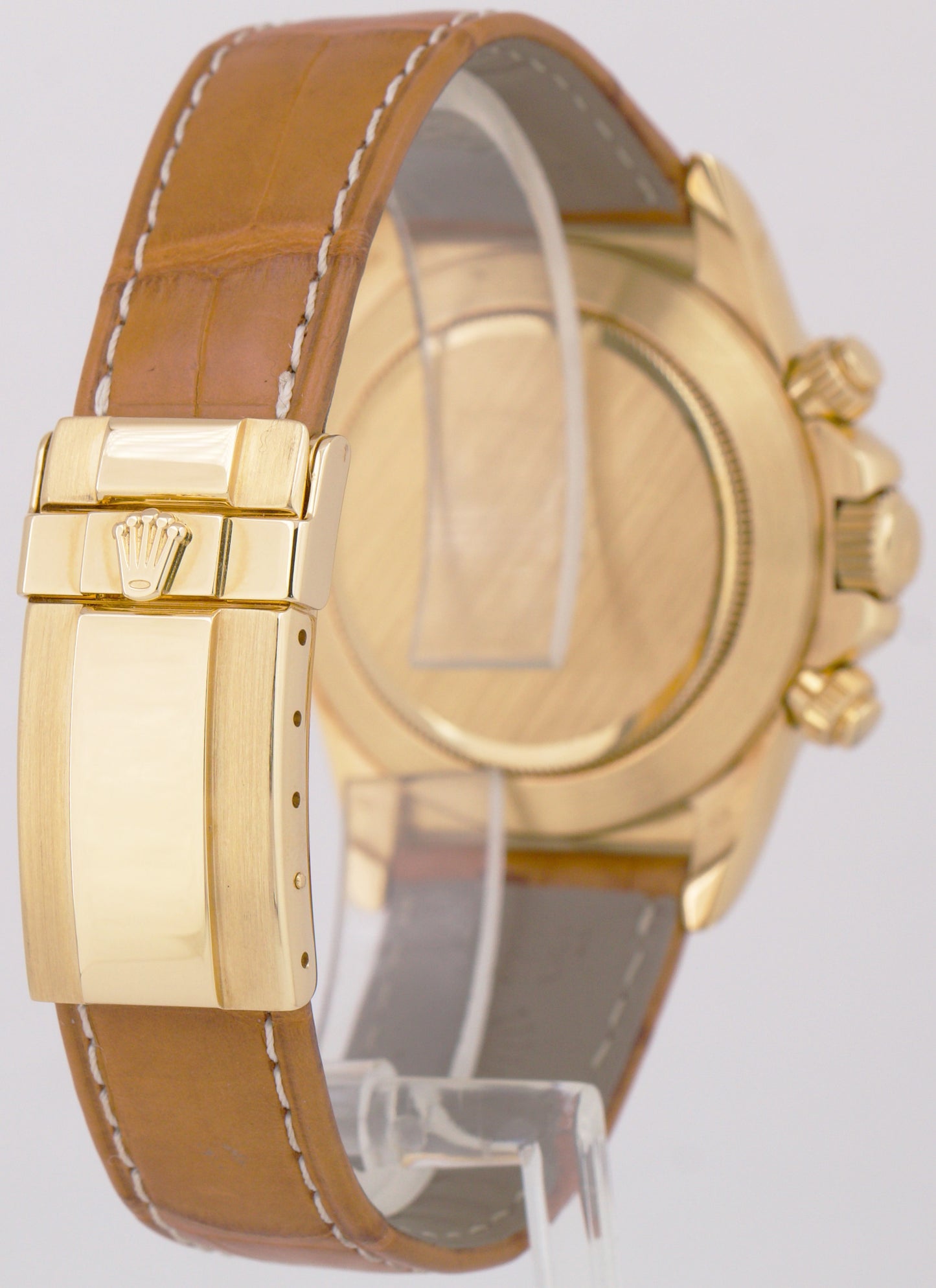 Rolex Daytona Cosmograph 18K Yellow Gold WHITE 40mm Brown Leather 16518 Watch