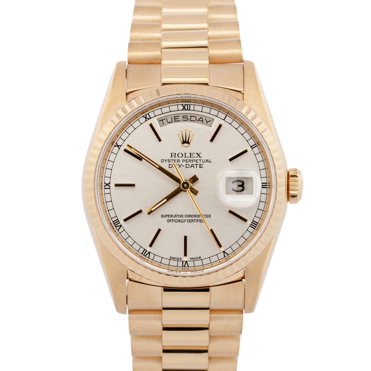 Rolex Day-Date President 18238 Silver Double Quick 36mm 18K Yellow Gold Watch