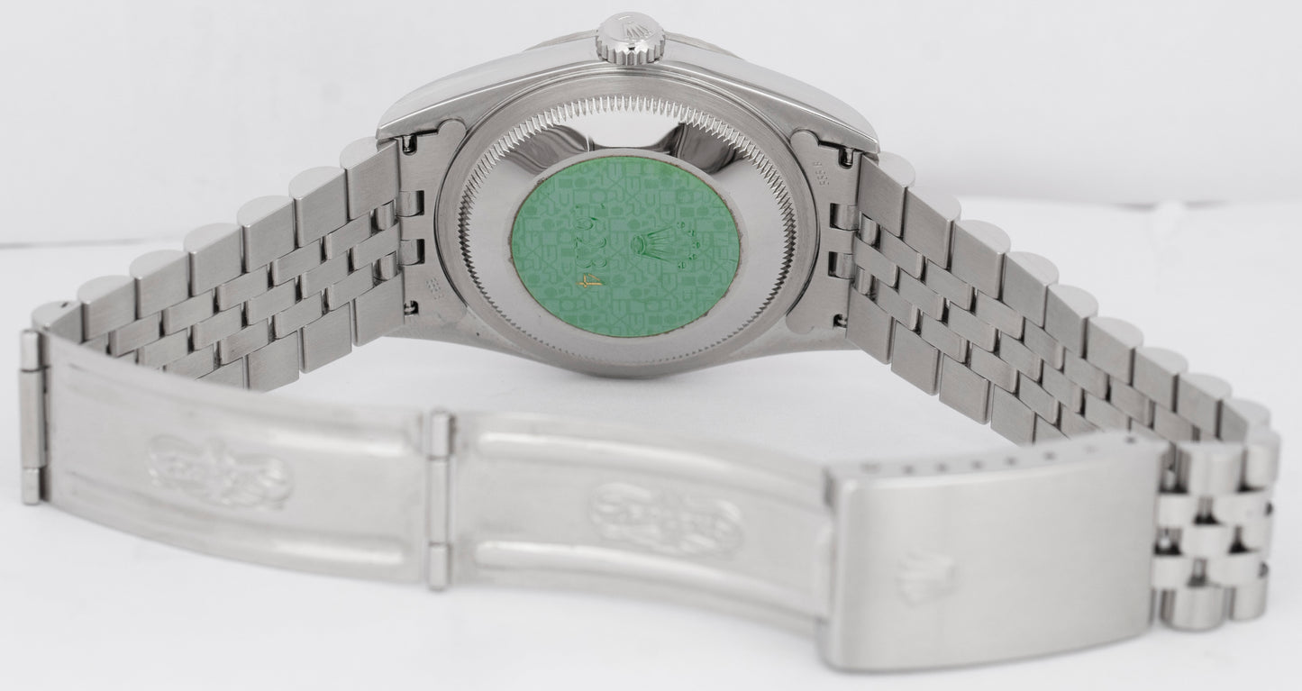NOS Rolex DateJust Silver 36mm Stainless Steel 18K White Gold Watch 16234 BOX
