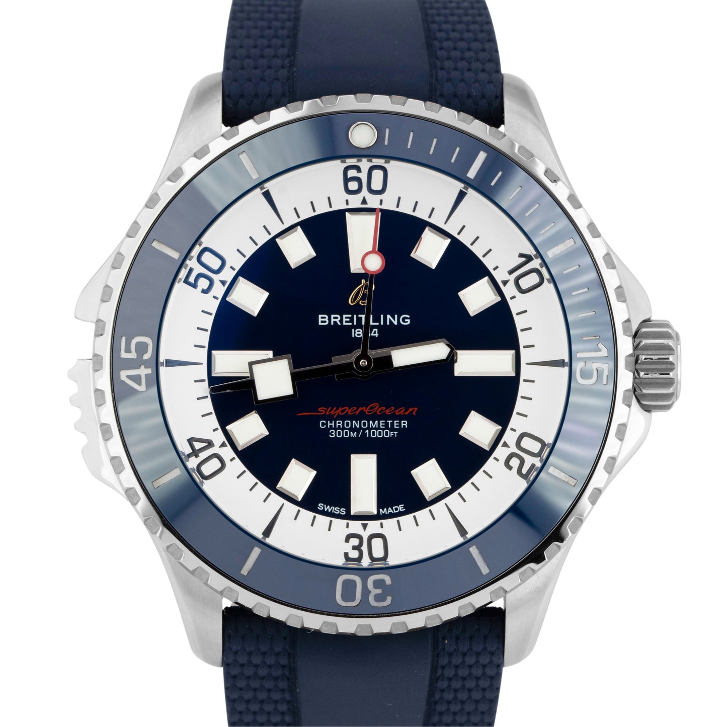 MINT Breitling SuperOcean 46mm BLUE Rubber Steel Automatic Watch A17378 BOX