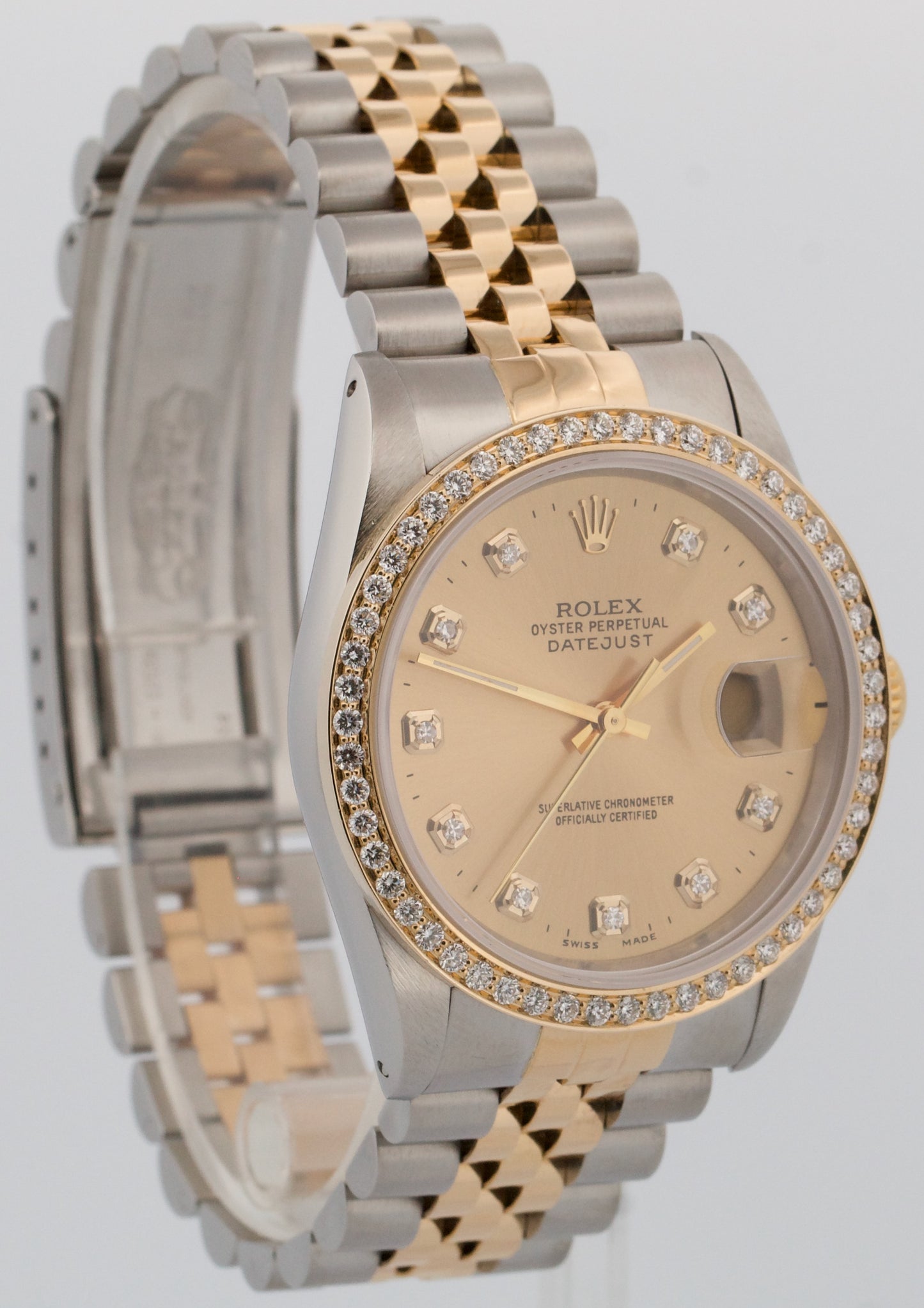 Rolex DateJust 36mm CHAMPAGNE DIAMOND Two-Tone 18K Gold Steel JUBILEE 16233