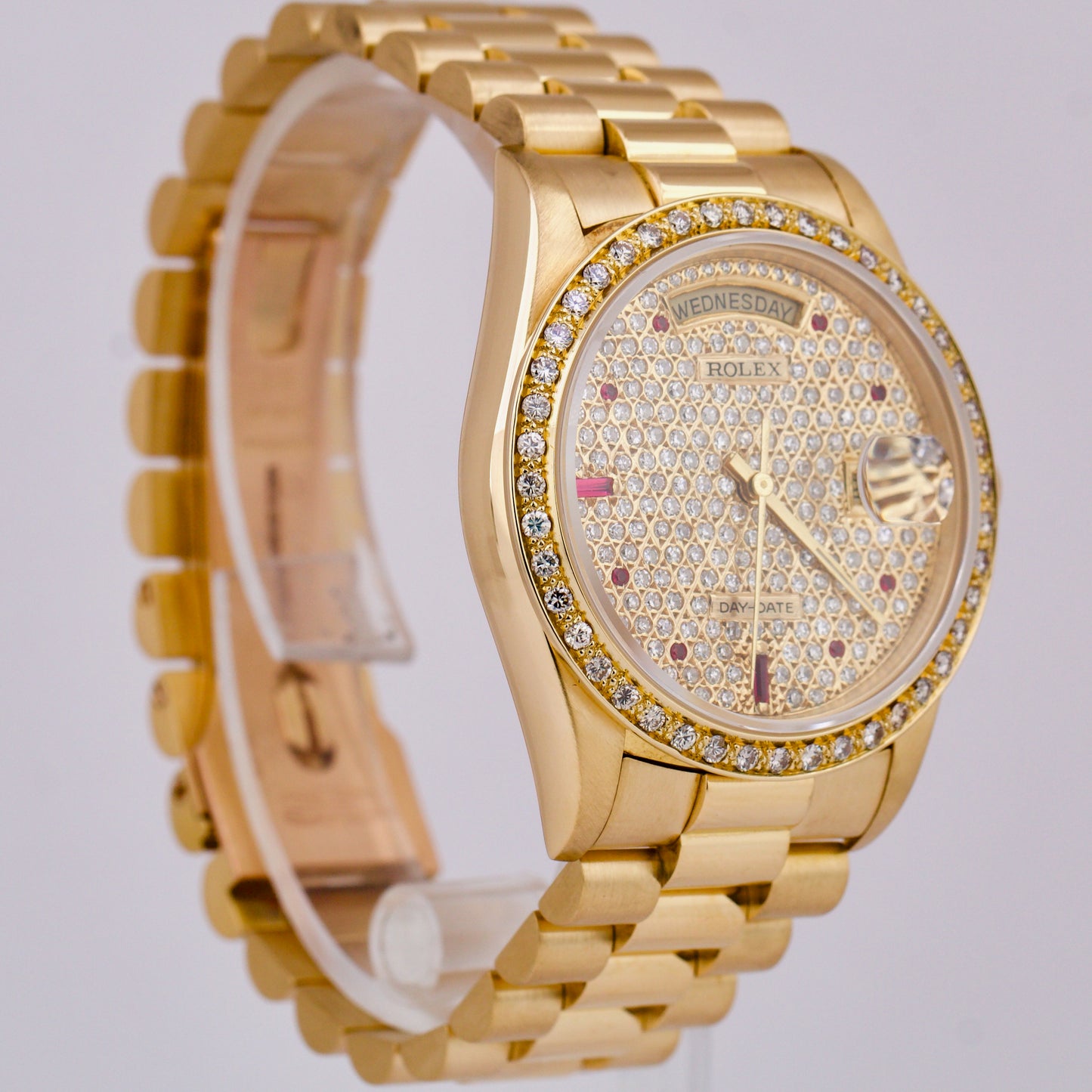 Rolex Day-Date President 36mm DIAMOND RUBY 18K Yellow Gold Quickset Watch 18238