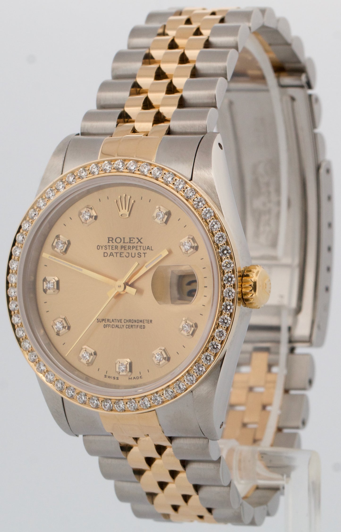 Rolex DateJust 36mm CHAMPAGNE DIAMOND Two-Tone 18K Gold Steel JUBILEE 16233