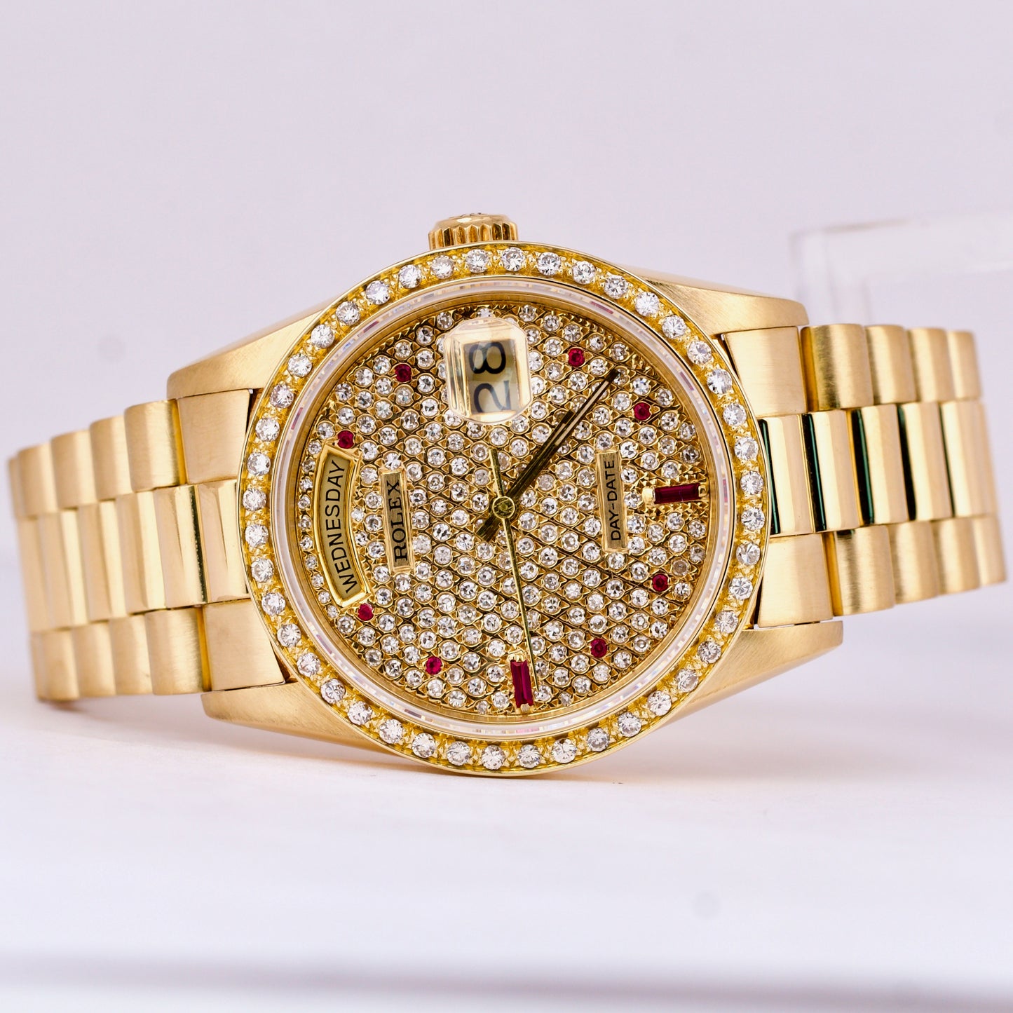 Rolex Day-Date President 36mm DIAMOND RUBY 18K Yellow Gold Quickset Watch 18238
