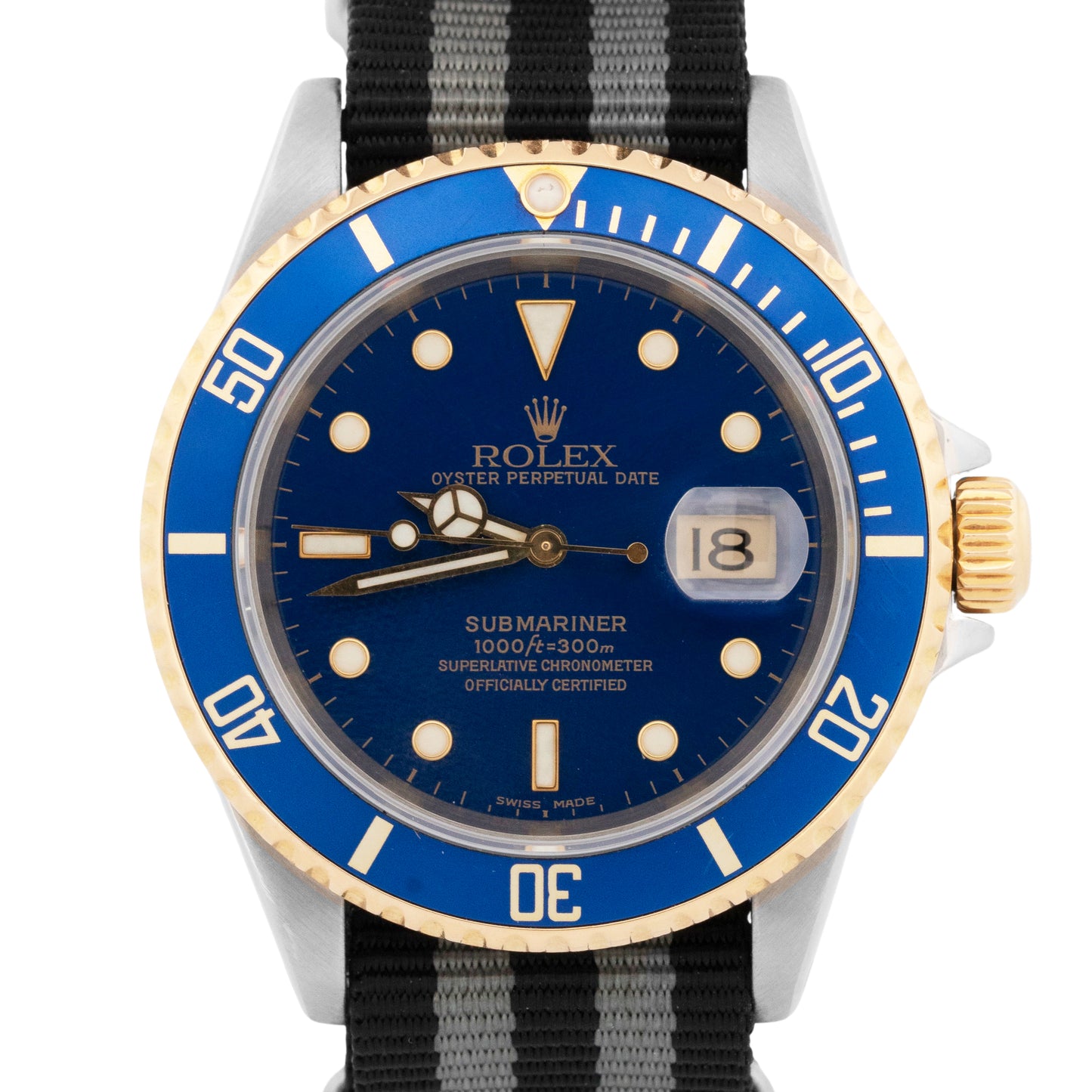 Rolex Submariner Date 40mm BLUE Two-Tone 18K Gold Stainless Steel 16613 Watch