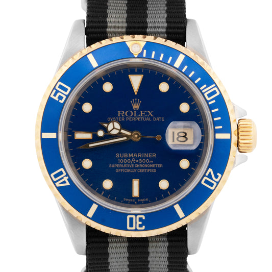 Rolex Submariner Date 40mm BLUE Two-Tone 18K Gold Stainless Steel 16613 Watch