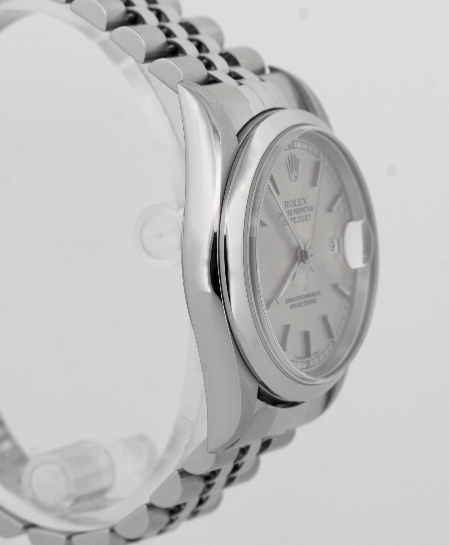 Rolex DateJust 36mm Silver Stainless Jubilee NO-HOLES Automatic Watch 16200