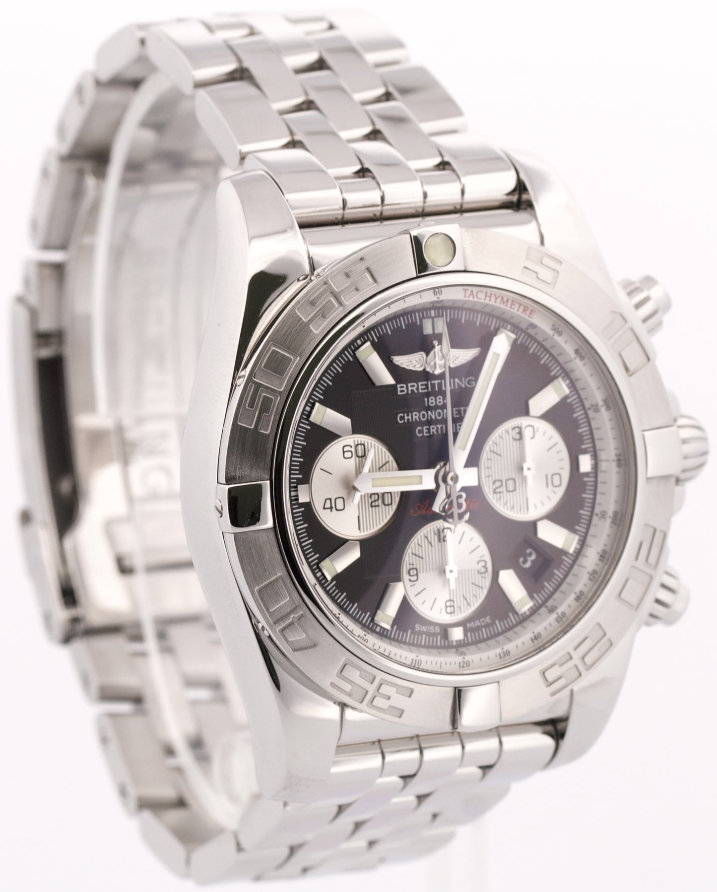 Breitling Chronomat BLACK Stainless Steel Chronograph 44mm AB0110 Watch