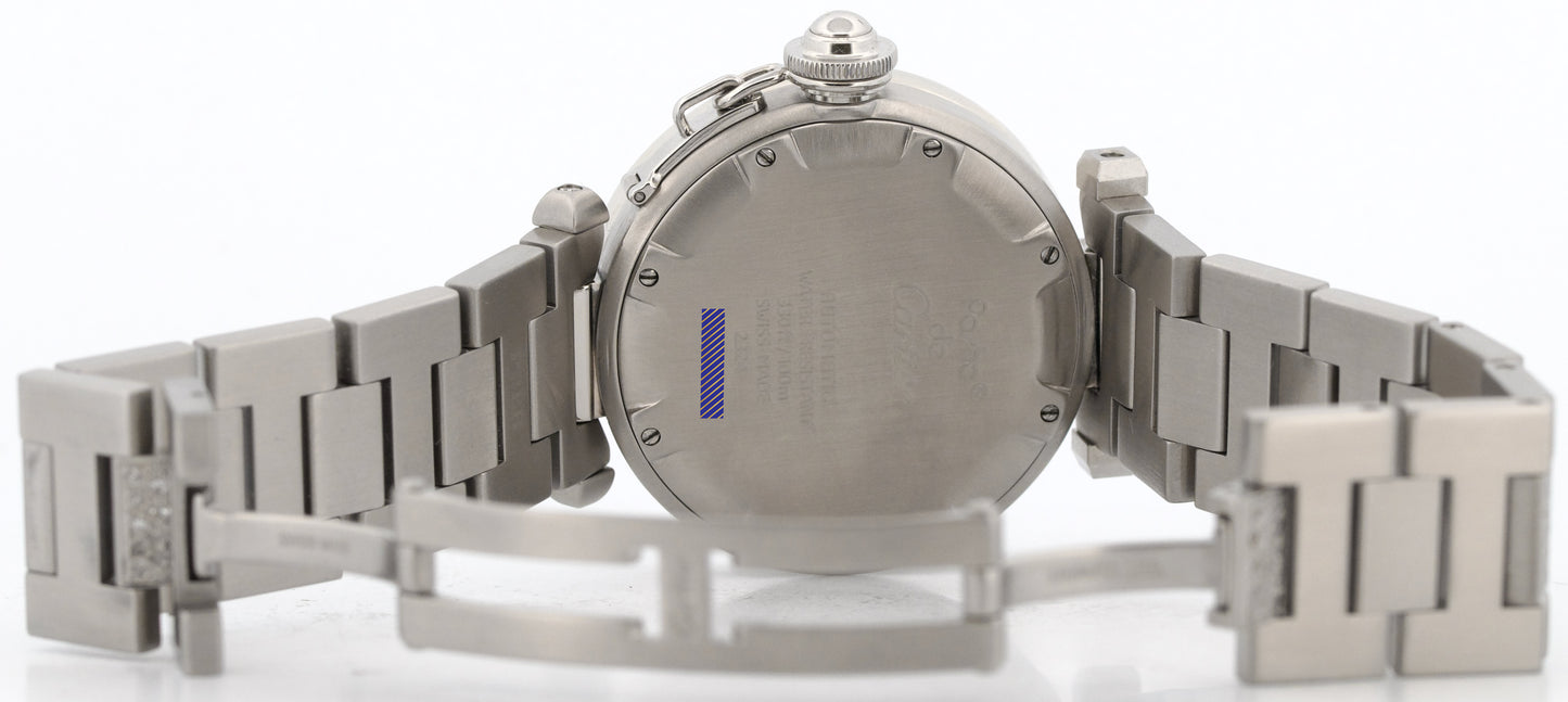 Cartier Pasha WHITE DIAMOND Stainless Steel Arabic Date 35mm 2324 W31015M7 Watch