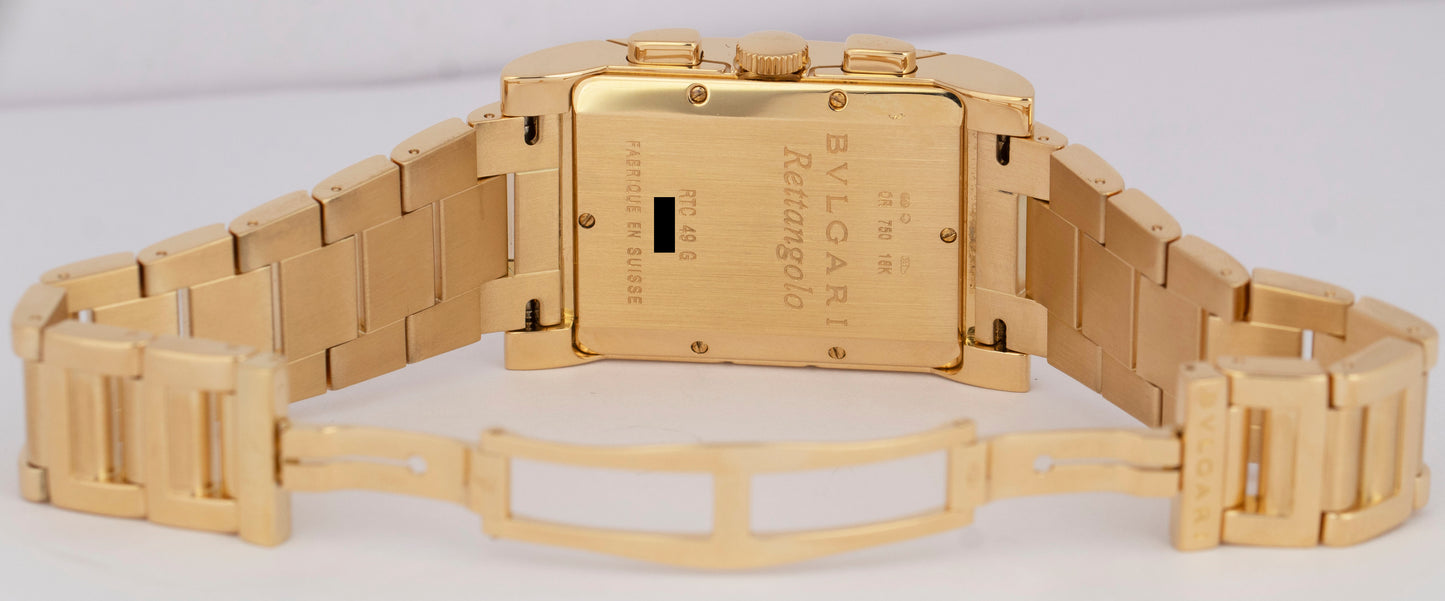 MINT BVLGARI Rettangulo Chronograph 18K DIAMOND Yellow Gold 29mm Watch RTC 49 G