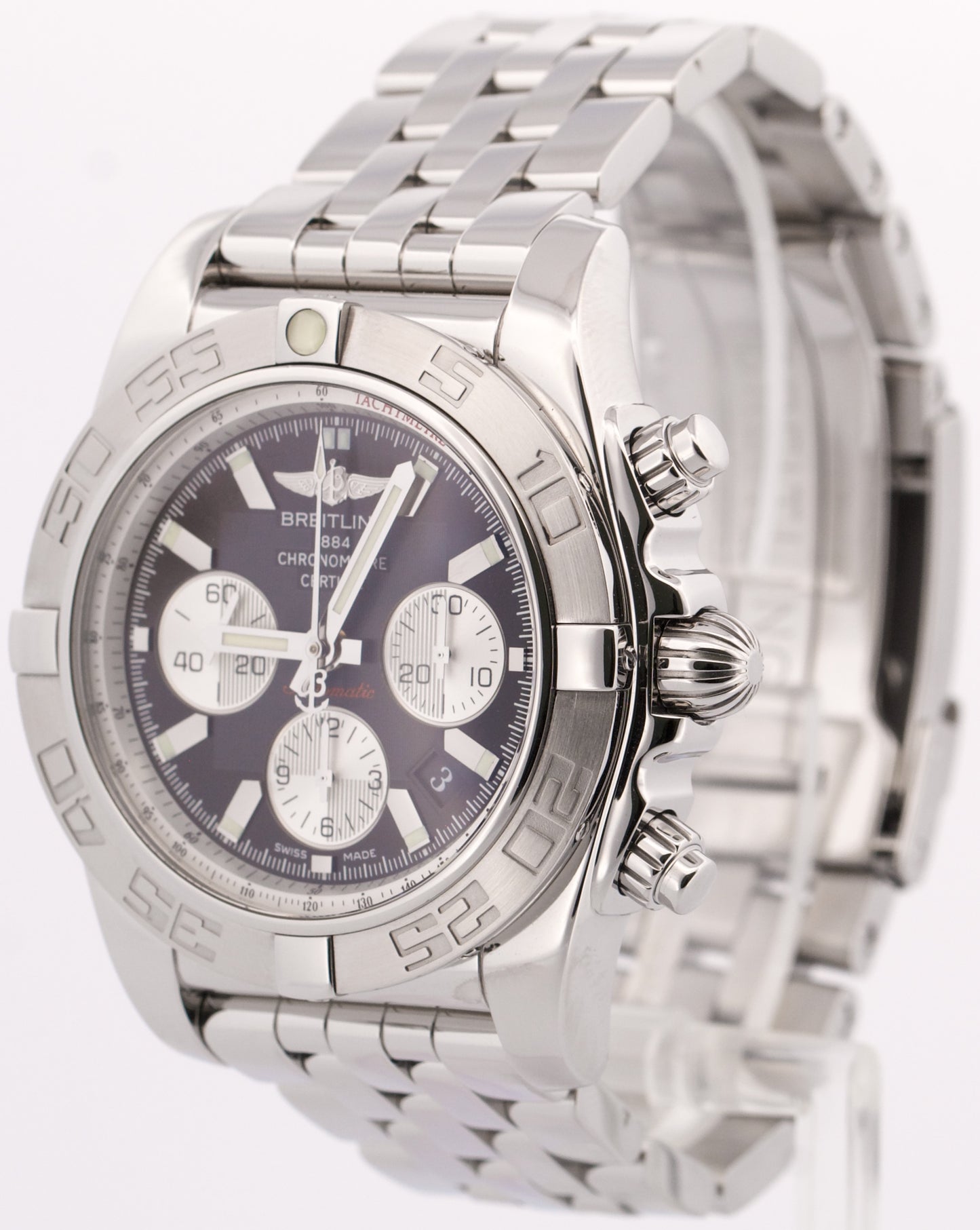 Breitling Chronomat BLACK Stainless Steel Chronograph 44mm AB0110 Watch
