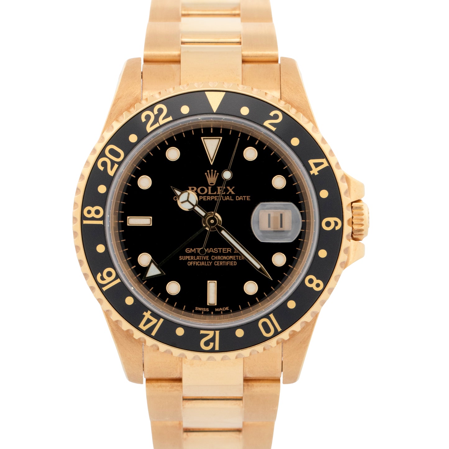 PAPERS Rolex GMT-Master II Black 40mm 18K Yellow Gold Oyster Watch 16718 BOX