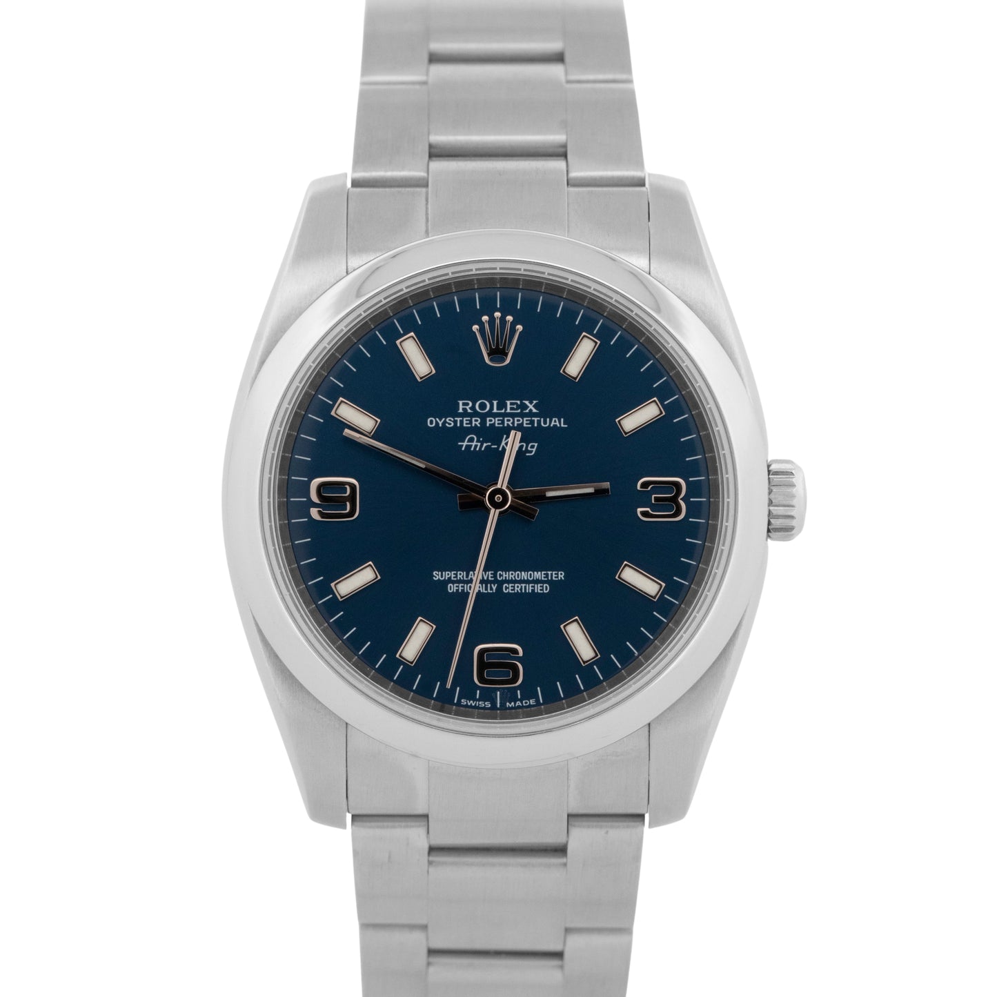 PAPERS Rolex Air-King BLUE 3-6-9 Stainless Steel 34mm Oyster Watch 114200 BOX