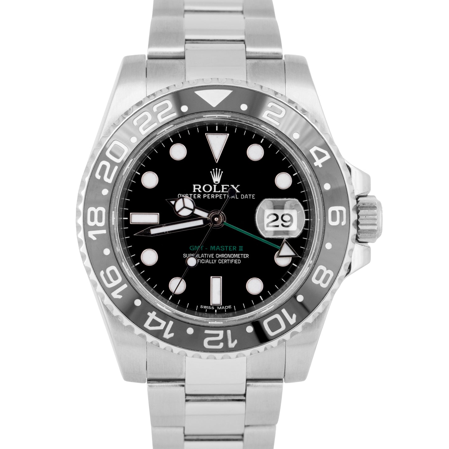 MINT Rolex GMT-Master II Black Green Stainless Steel 40mm Date Watch 116710 LN