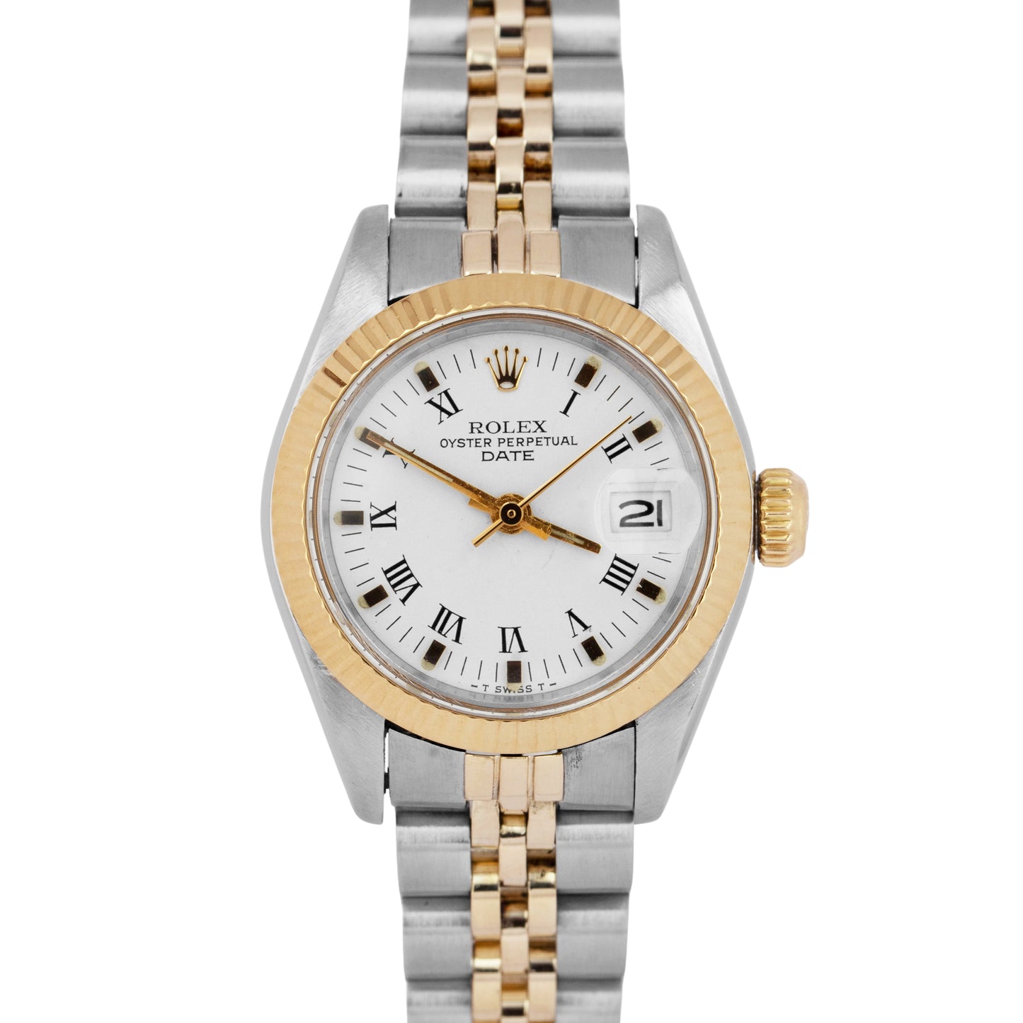 Ladies Rolex Date 26mm Two-Tone Yellow Gold Steel Jubilee Automatic Watch 69160