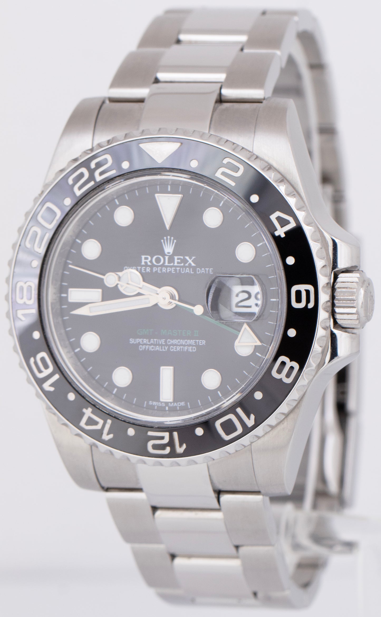 MINT Rolex GMT-Master II Black Green Stainless Steel 40mm Date Watch 116710 LN
