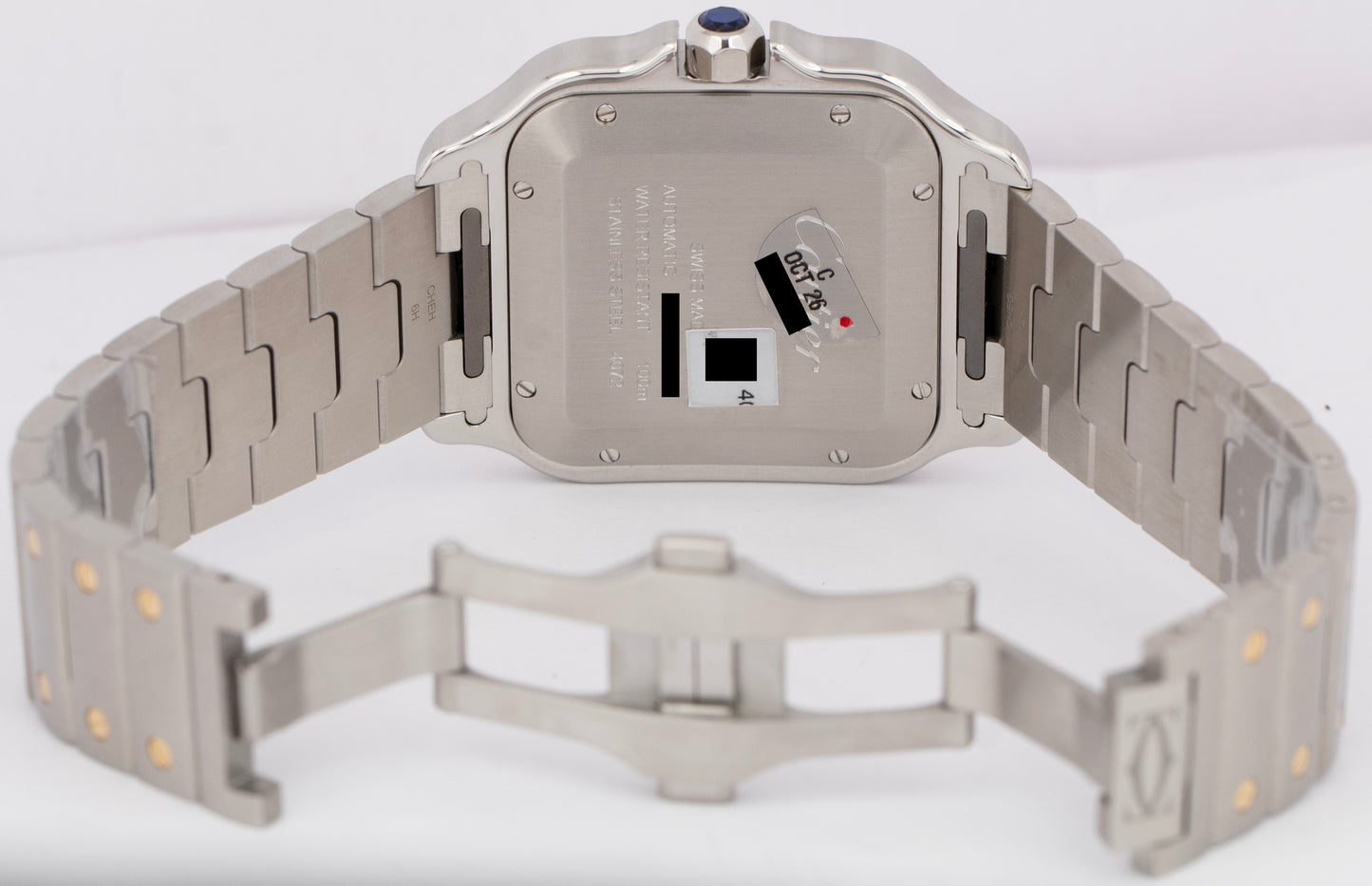 NEW PAPERS Cartier Santos 39.8mm Gray 18K Gold Steel Watch 4072 W2SA0030 BOX