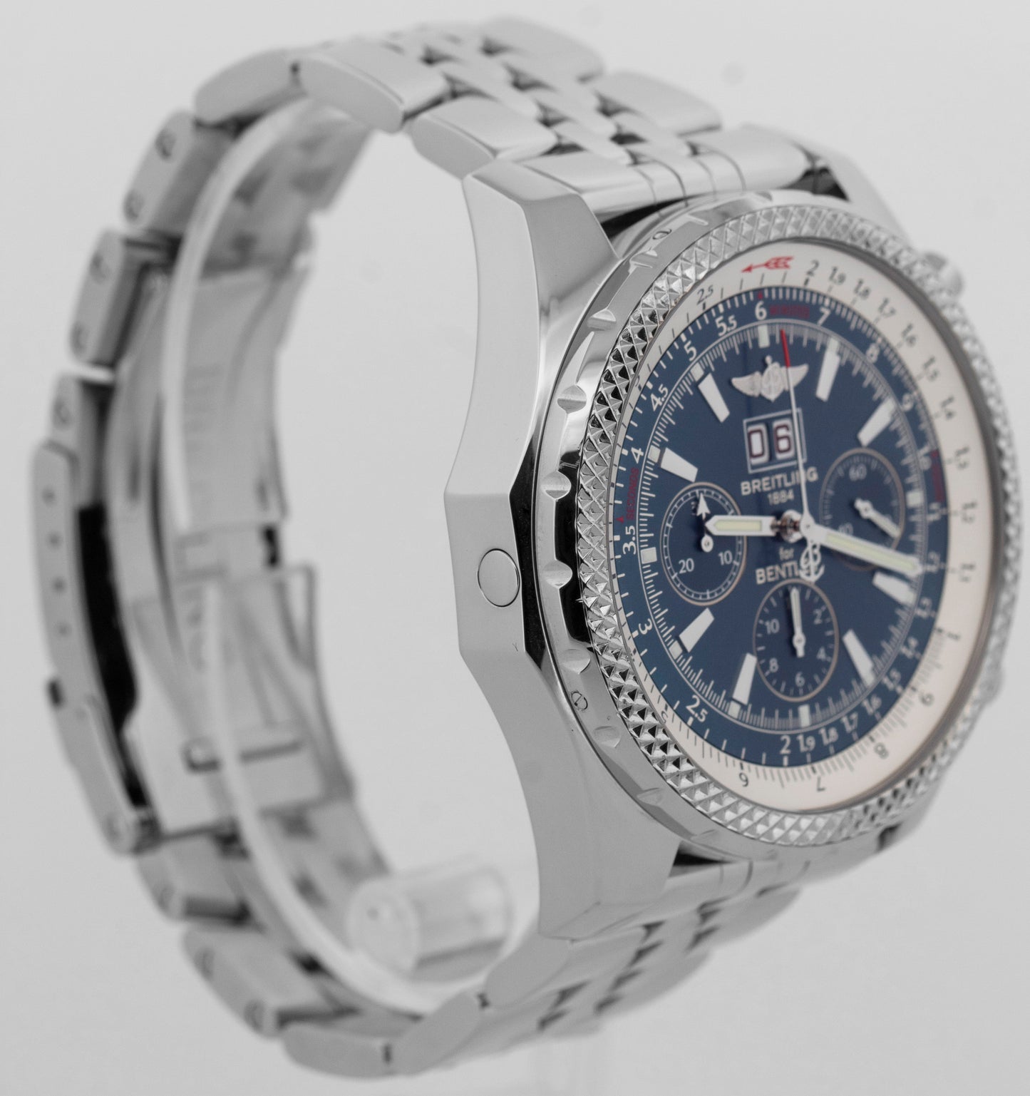 MINT Breitling Bentley 6.75 Chronograph Blue Stainless Steel A44362 48.7mm BOX
