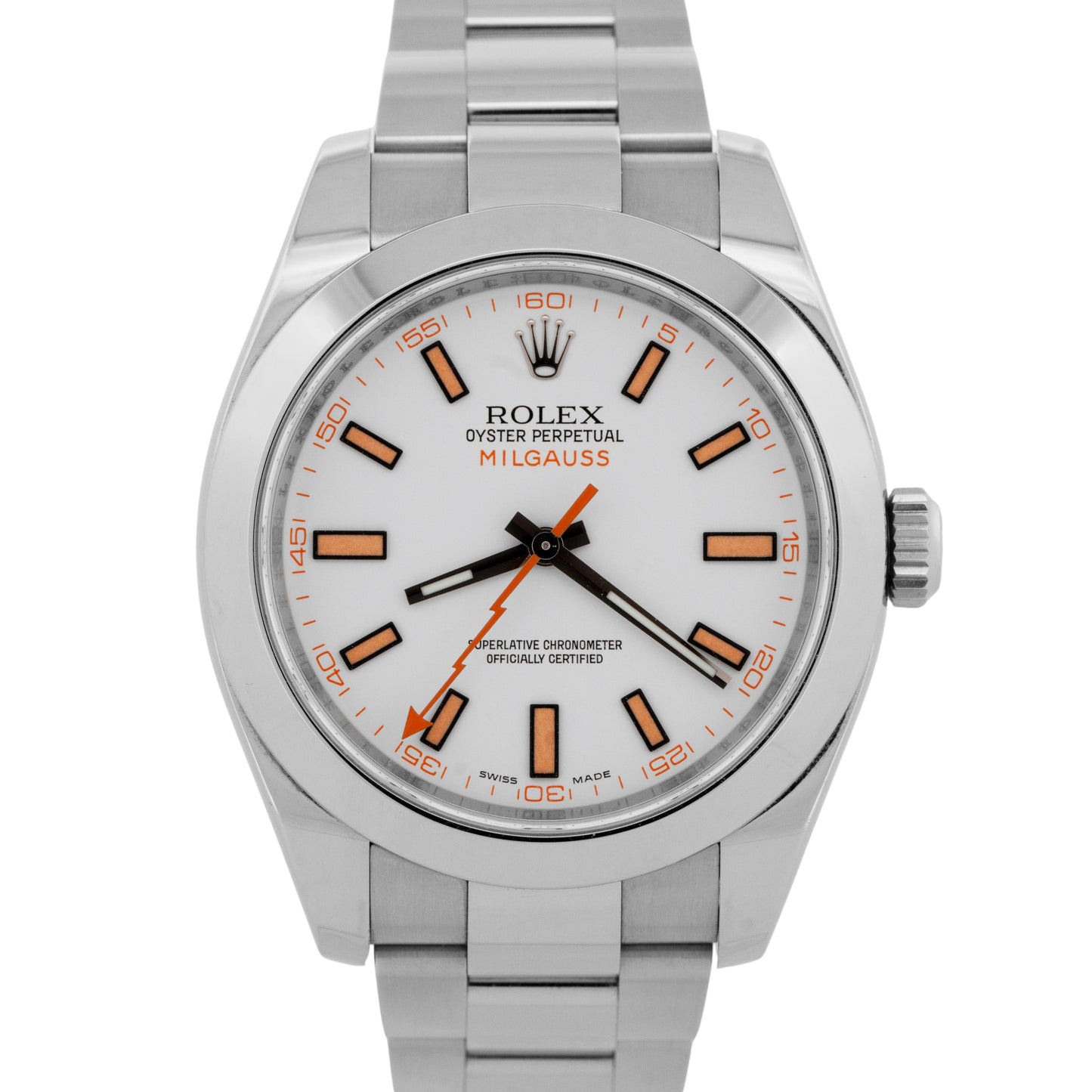 2017 PAPERS Rolex Milgauss White Orange Stainless Steel 40mm Watch 116400 BOX