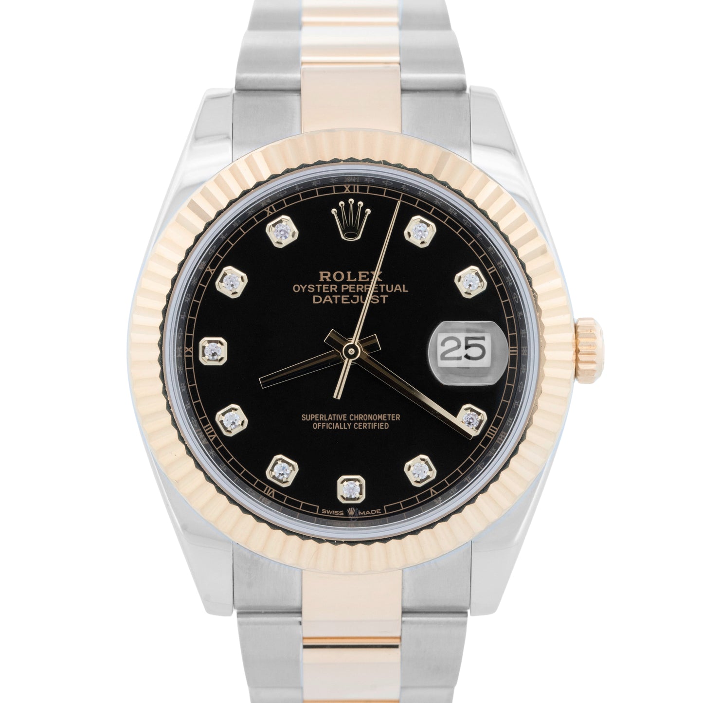 PAPERS Rolex DateJust 41mm BLACK DIAMOND Two-Tone Gold Oyster Watch 126333 BOX