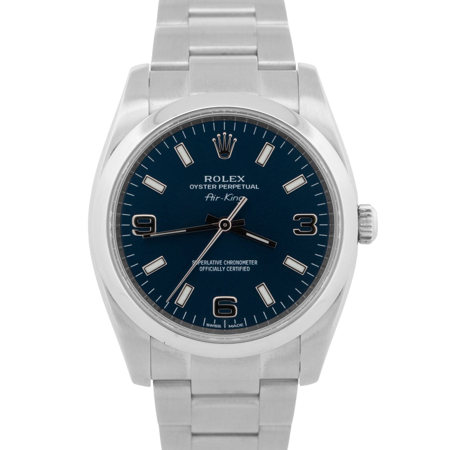 2012 PAPERS Rolex Air-King BLUE 3-6-9 Stainless Steel 34mm Watch 114200 BOX
