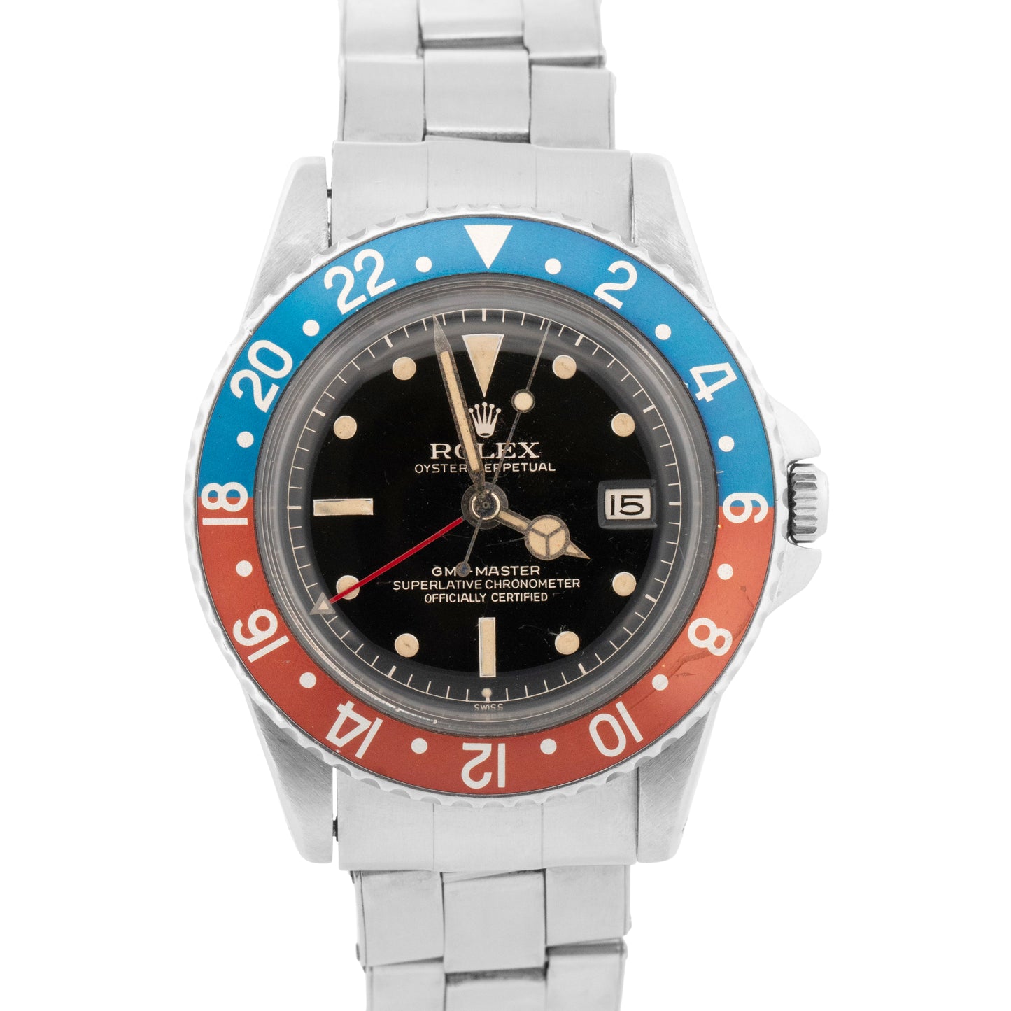 VINTAGE 1961 Rolex GMT-Master Red Blue PEPSI Black Patina Steel 40mm Watch 1675